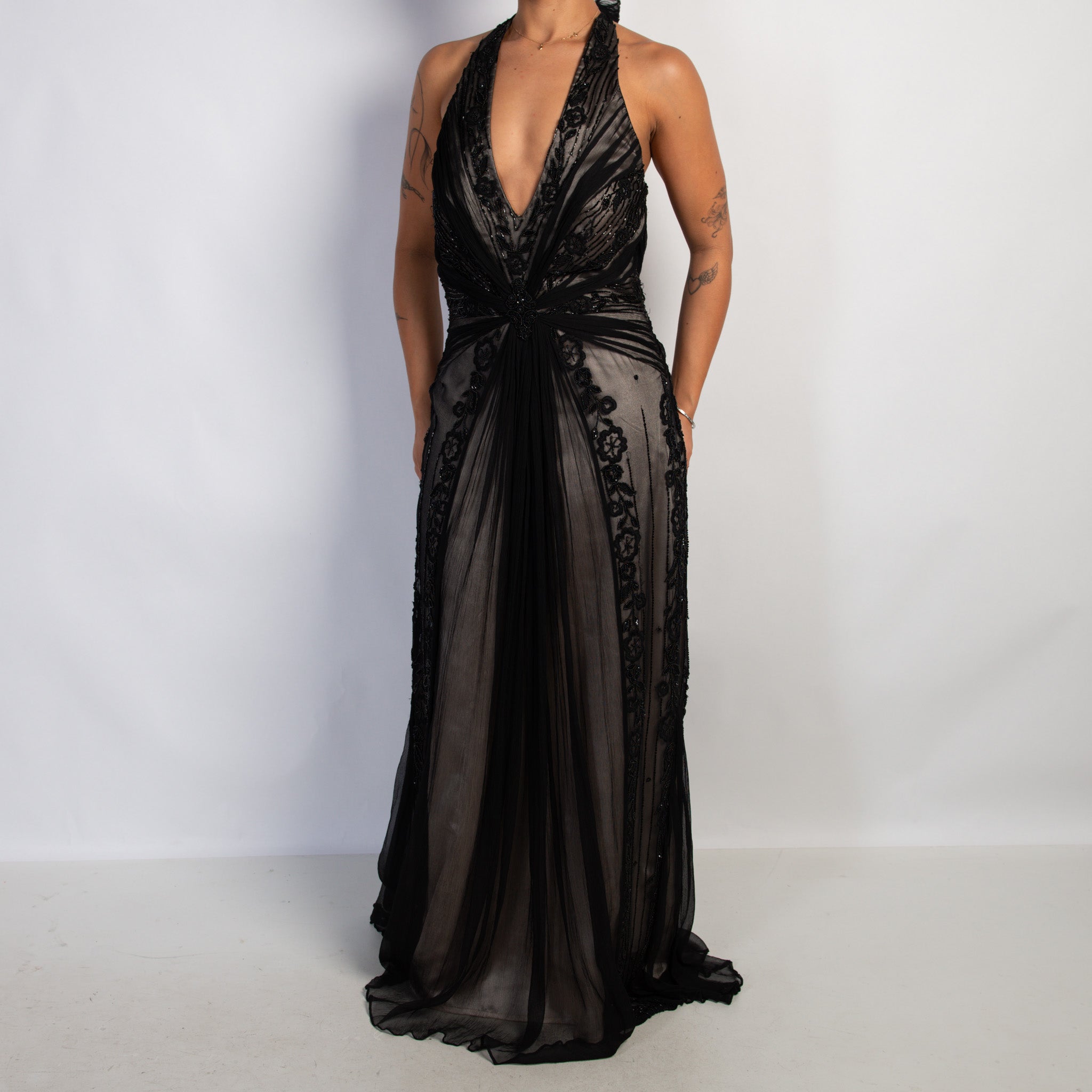 SILK BEADED HALTER GOWN
