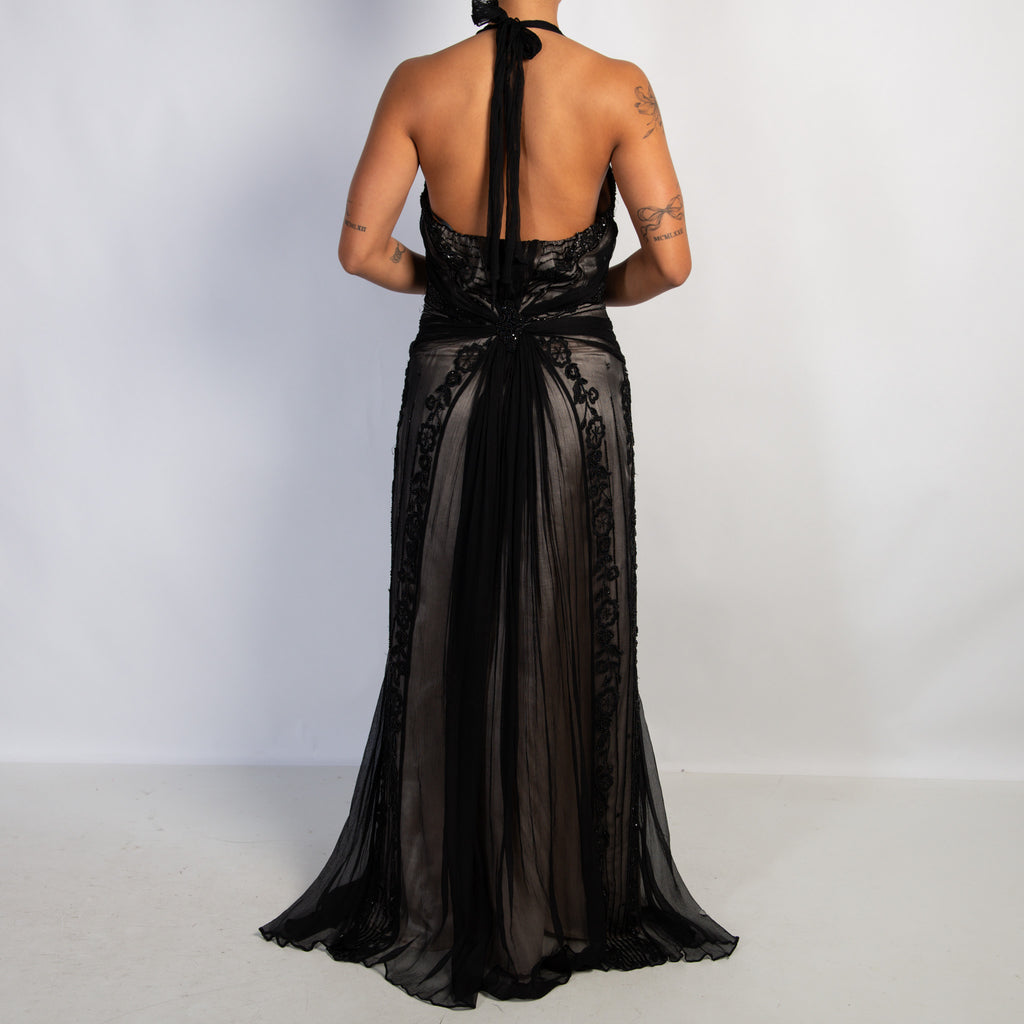 SILK BEADED HALTER GOWN