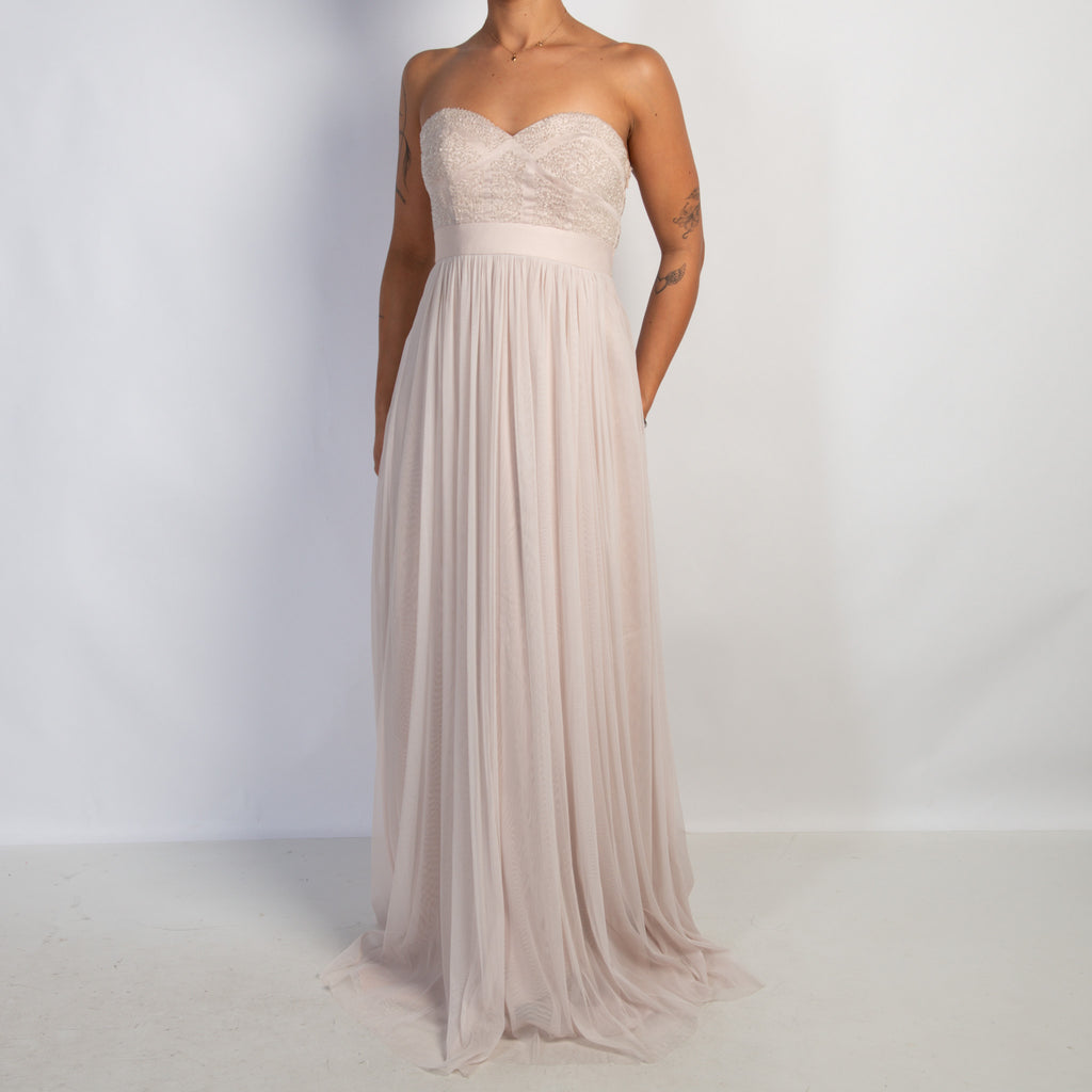 BEADED STRAPLESS GOWN