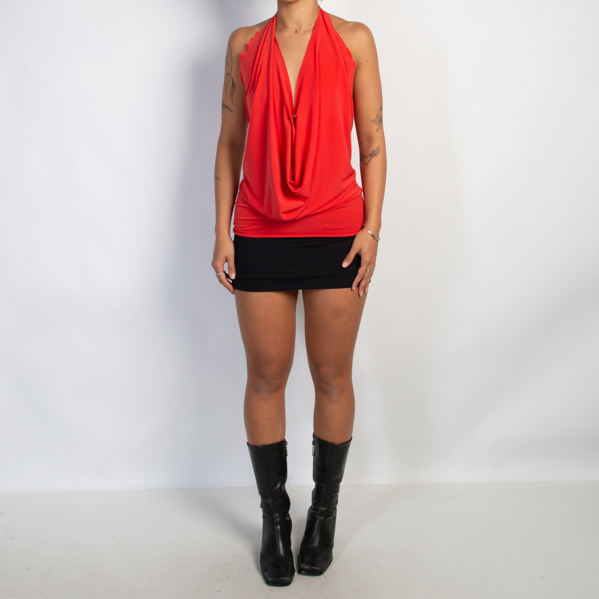 RED ORANGE COWL NECK TOP