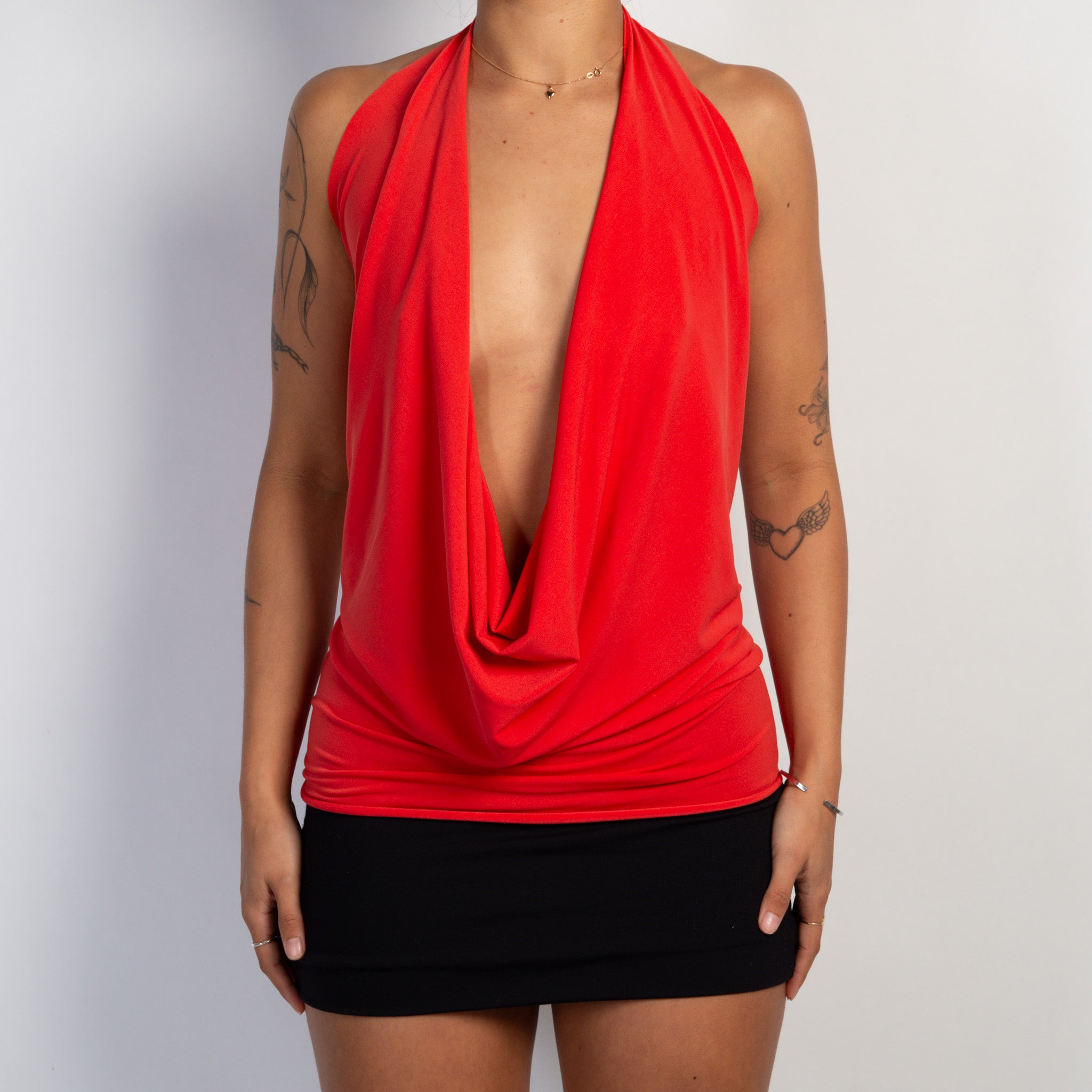 RED ORANGE COWL NECK TOP