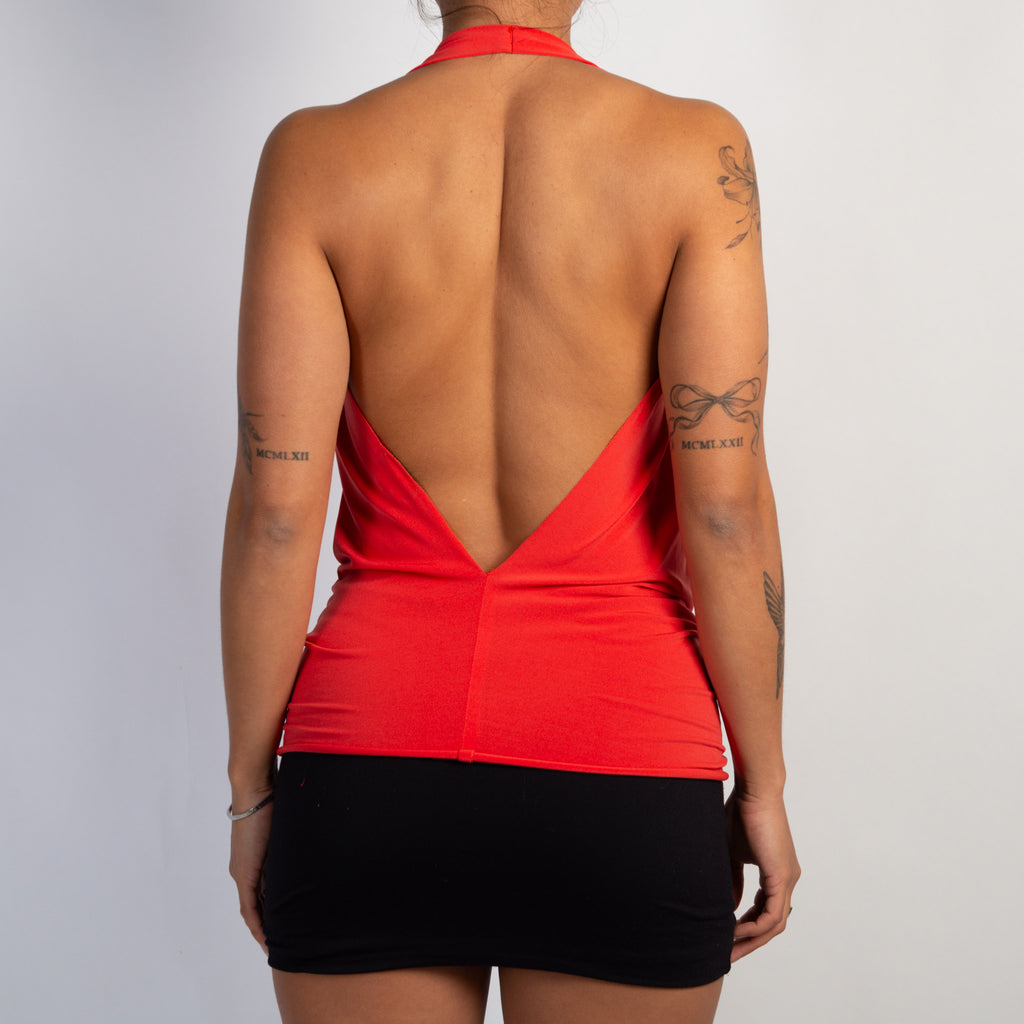 RED ORANGE COWL NECK TOP