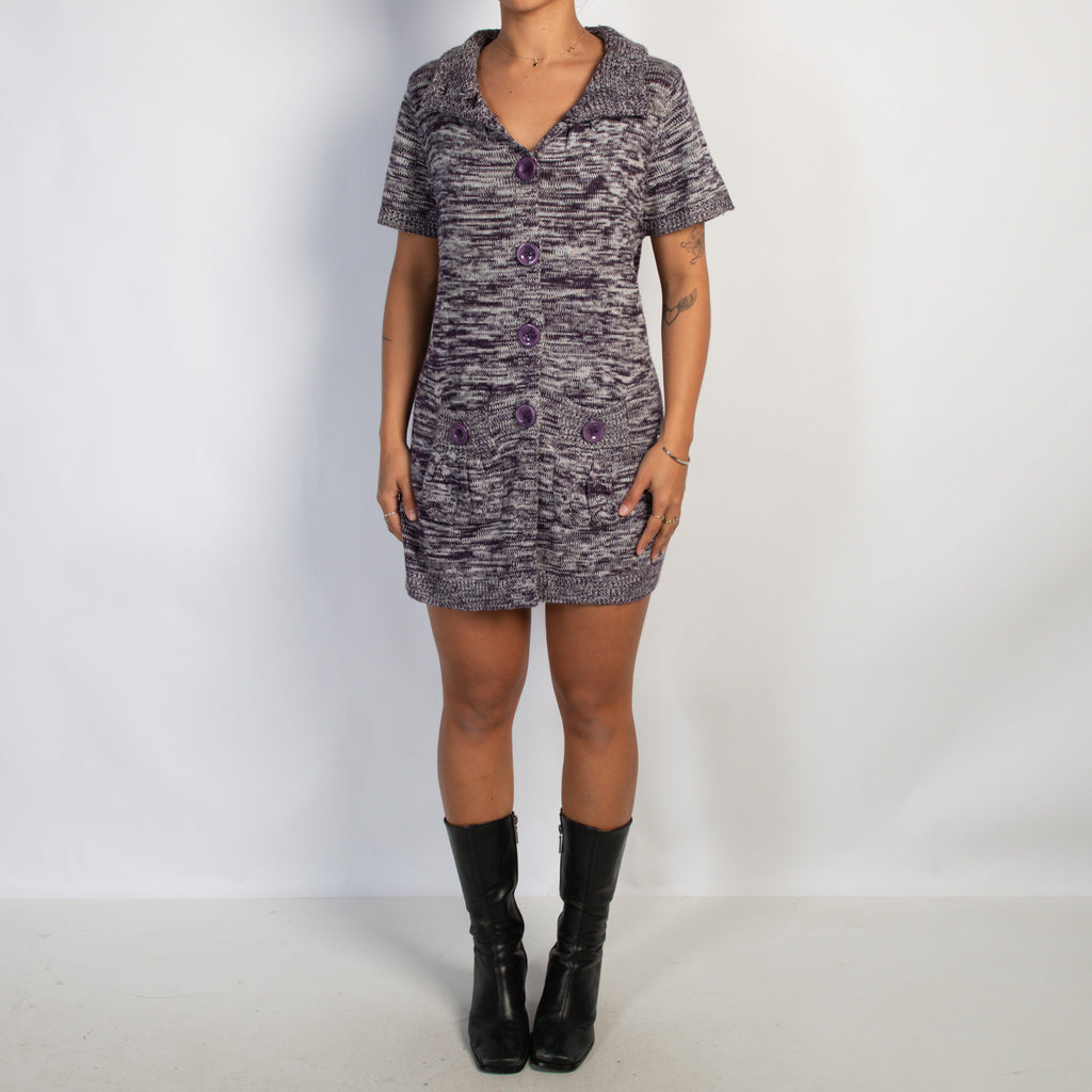 PURPLE KNIT BUTTON DRESS
