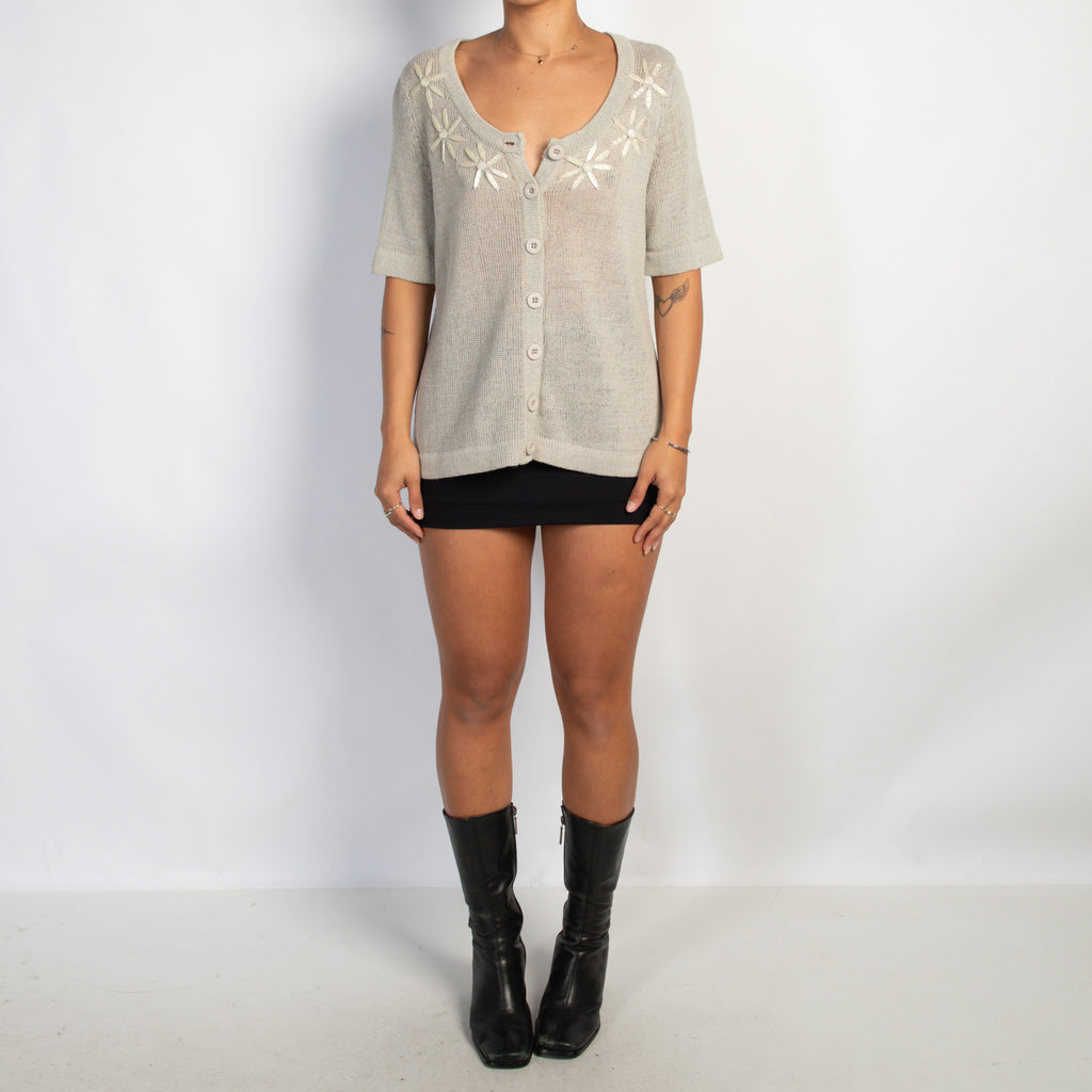 GREY KNIT FLORAL TOP