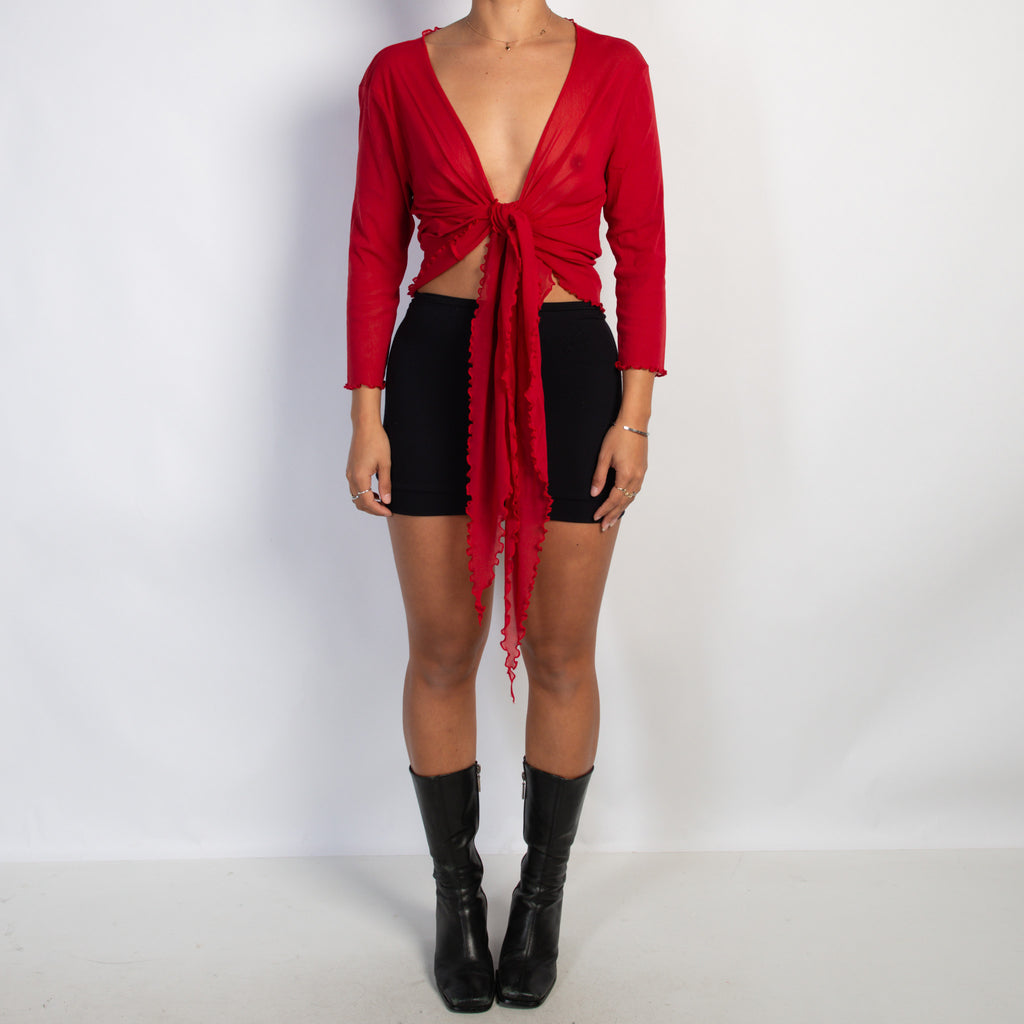 RED MESH WRAP TOP