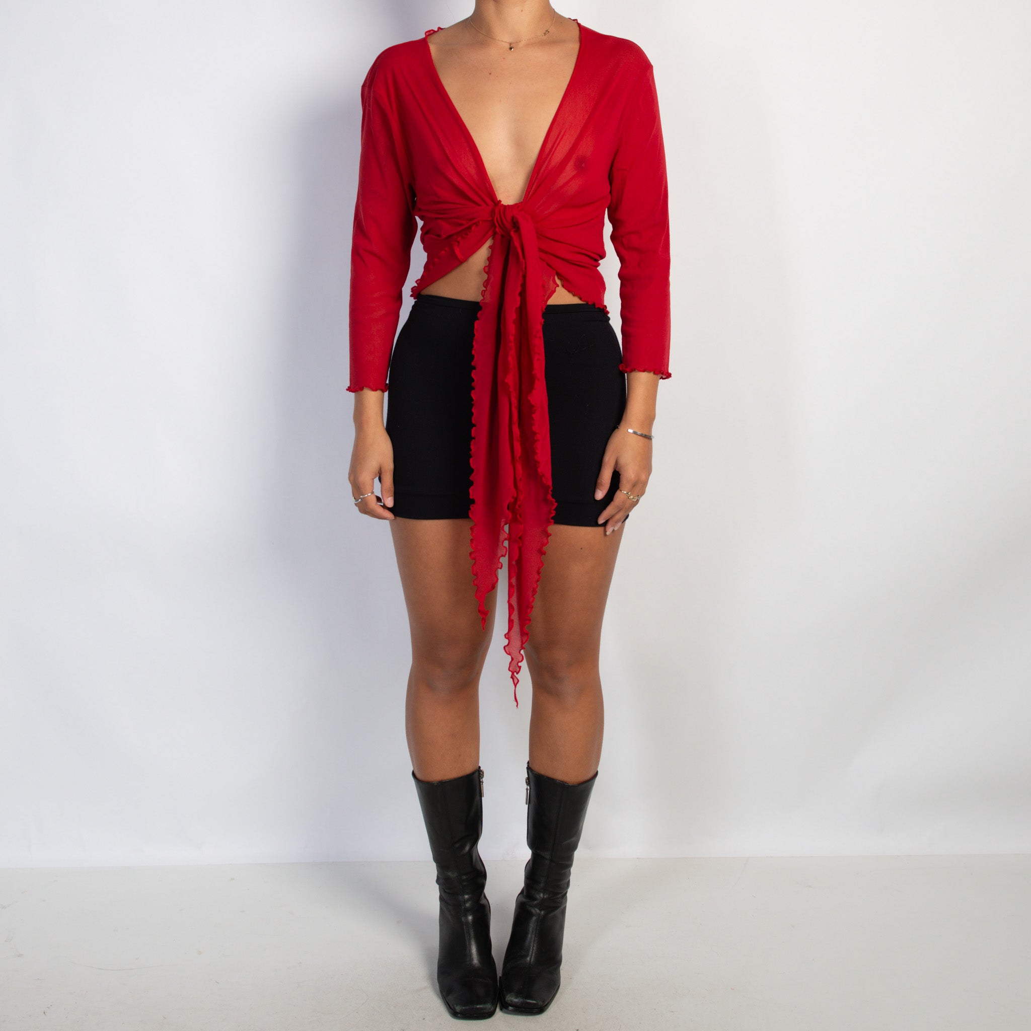 RED MESH WRAP TOP