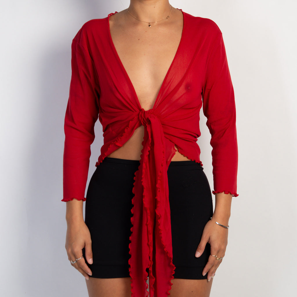 RED MESH WRAP TOP
