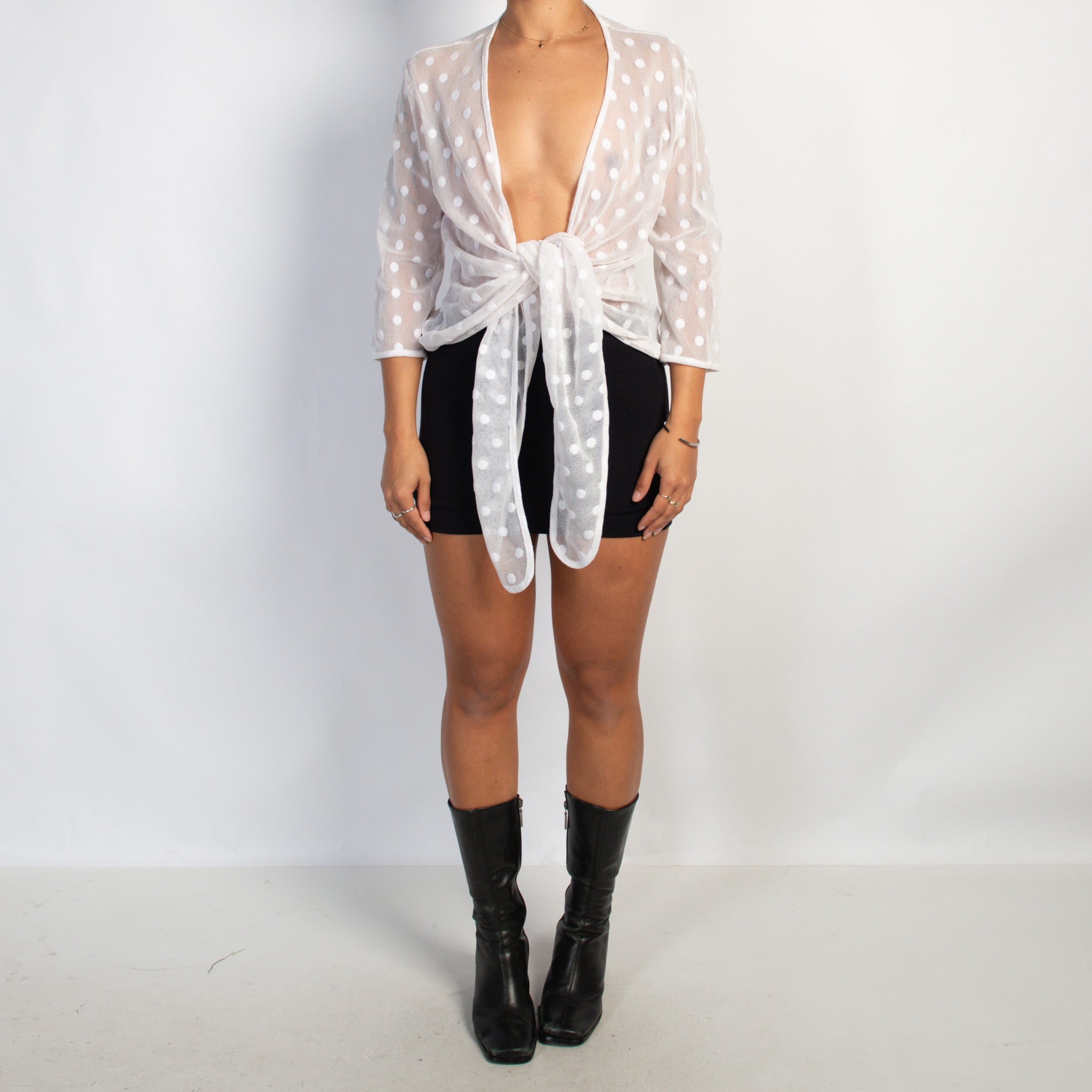 WHITE POLKA DOT MESH TOP