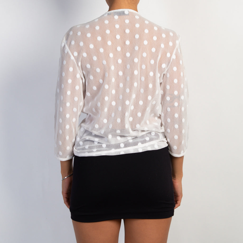 WHITE POLKA DOT MESH TOP