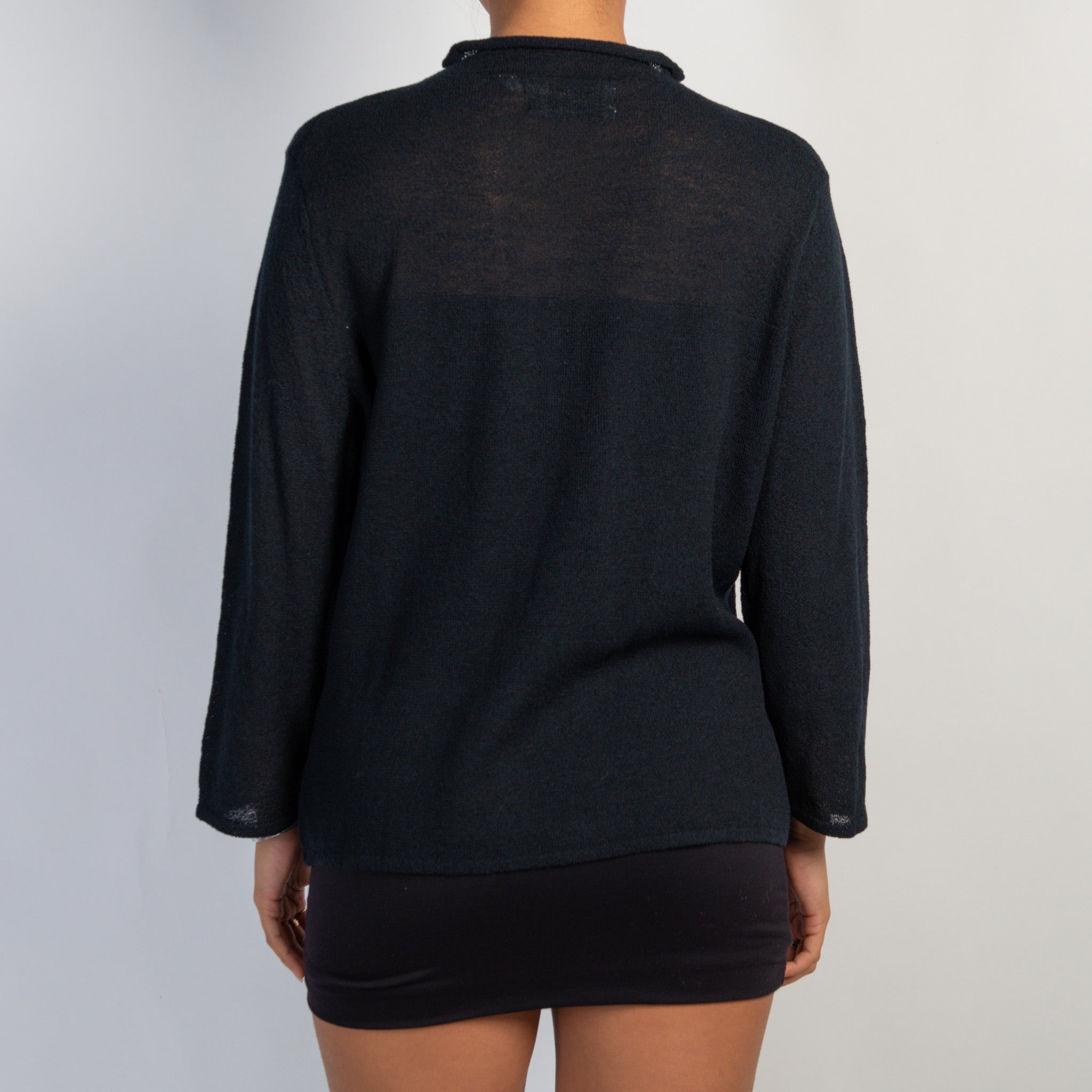 BLACK KNIT MOCKNECK TOP