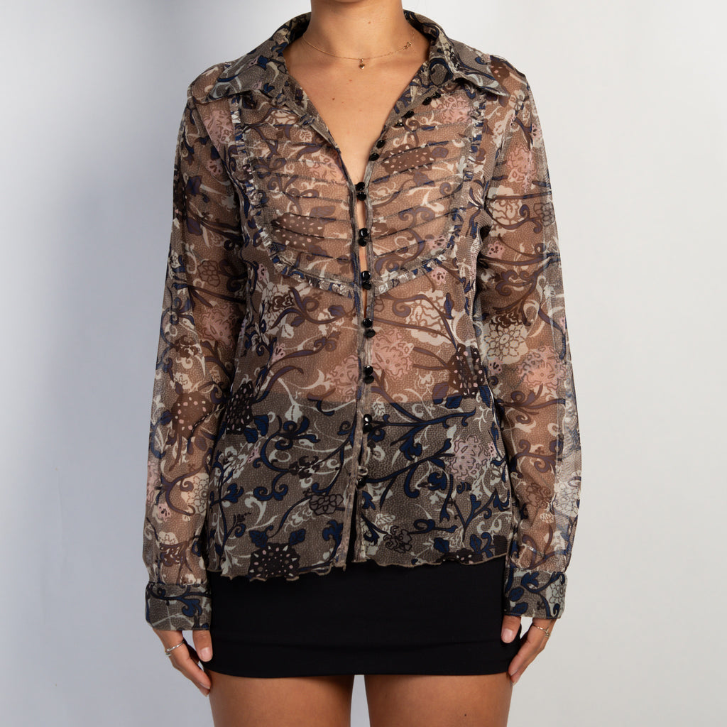 BROWN SHEER MESH BLOUSE