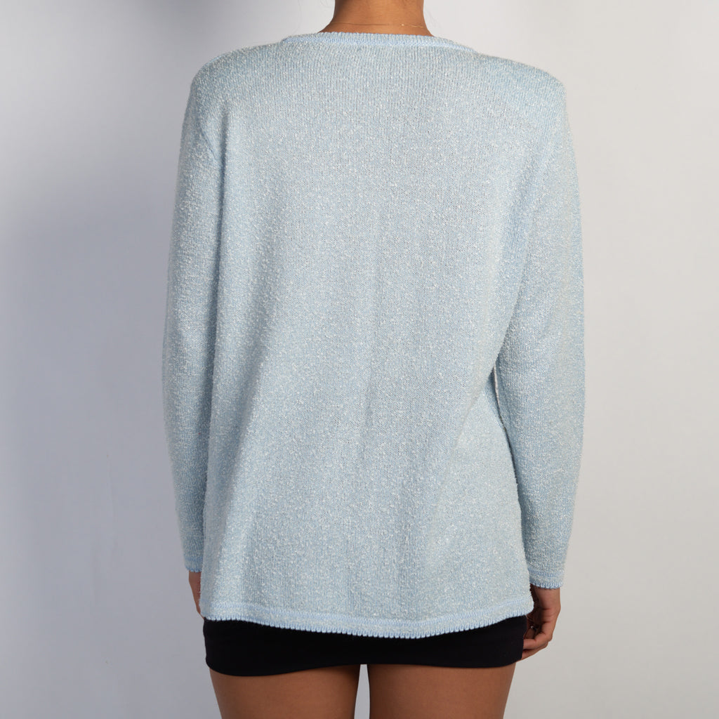 BLUE KNIT FLORAL CARDIGAN