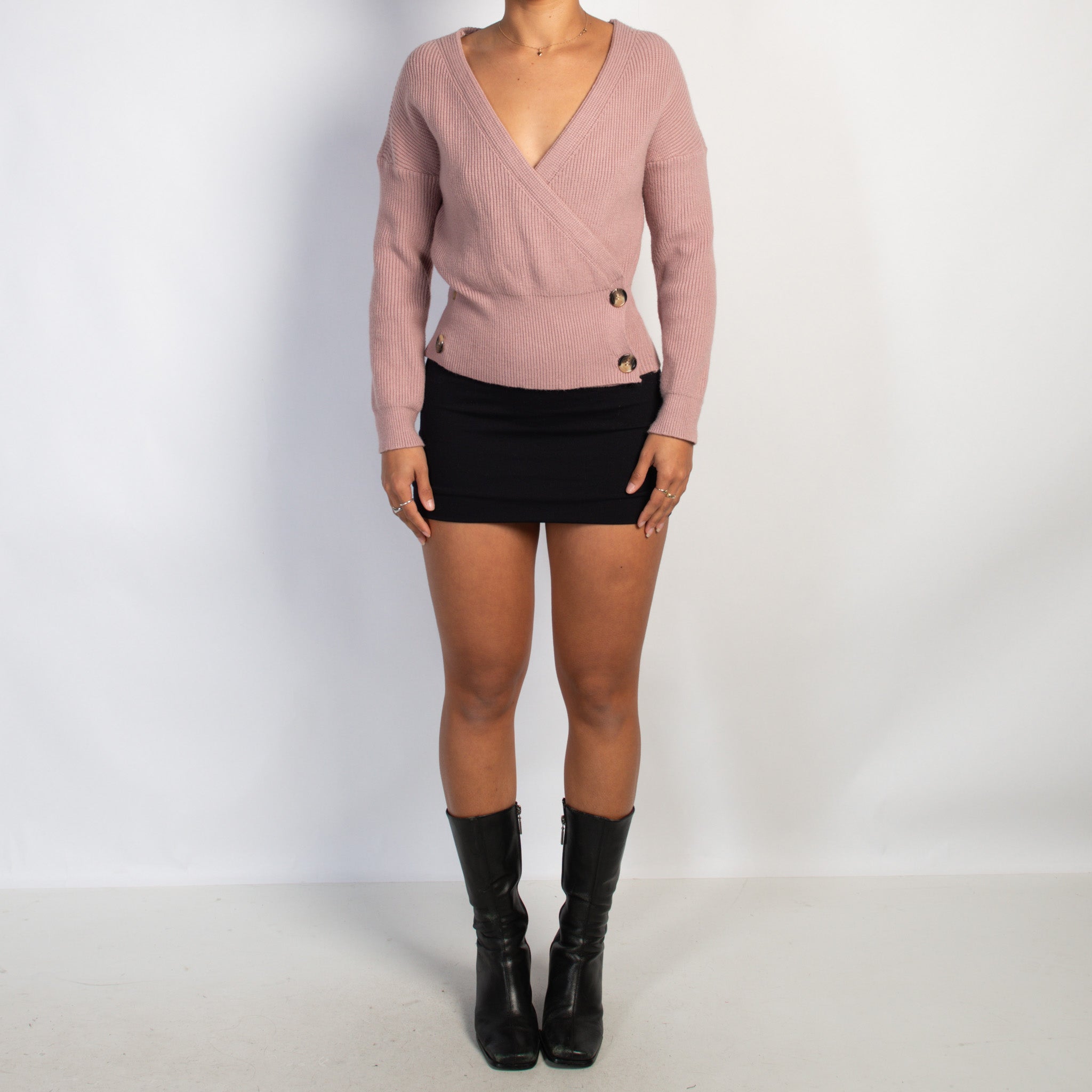 PINK KNIT WRAP CARDIGAN