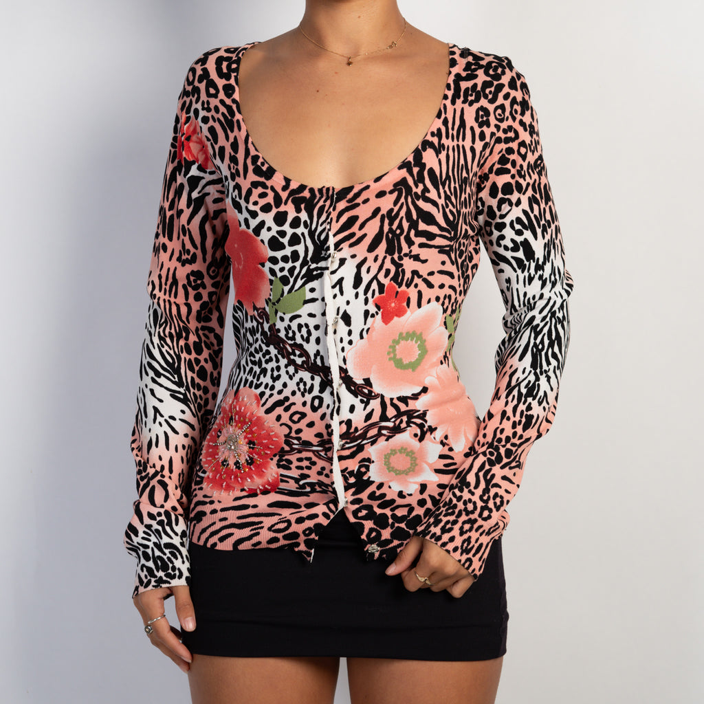 PINK LEOPARD FLORAL CARDIGAN