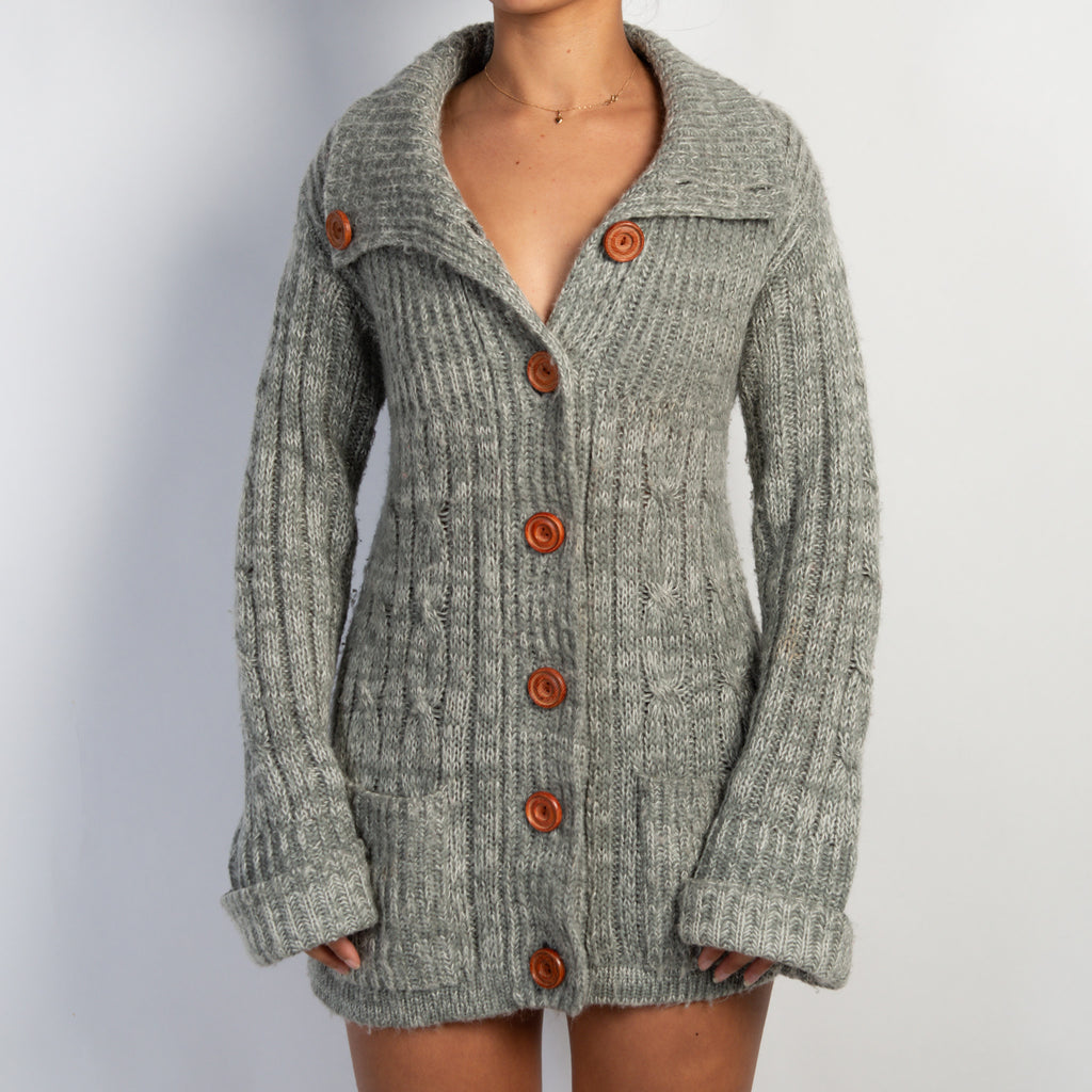 GREY MARLE KNIT CARDIGAN