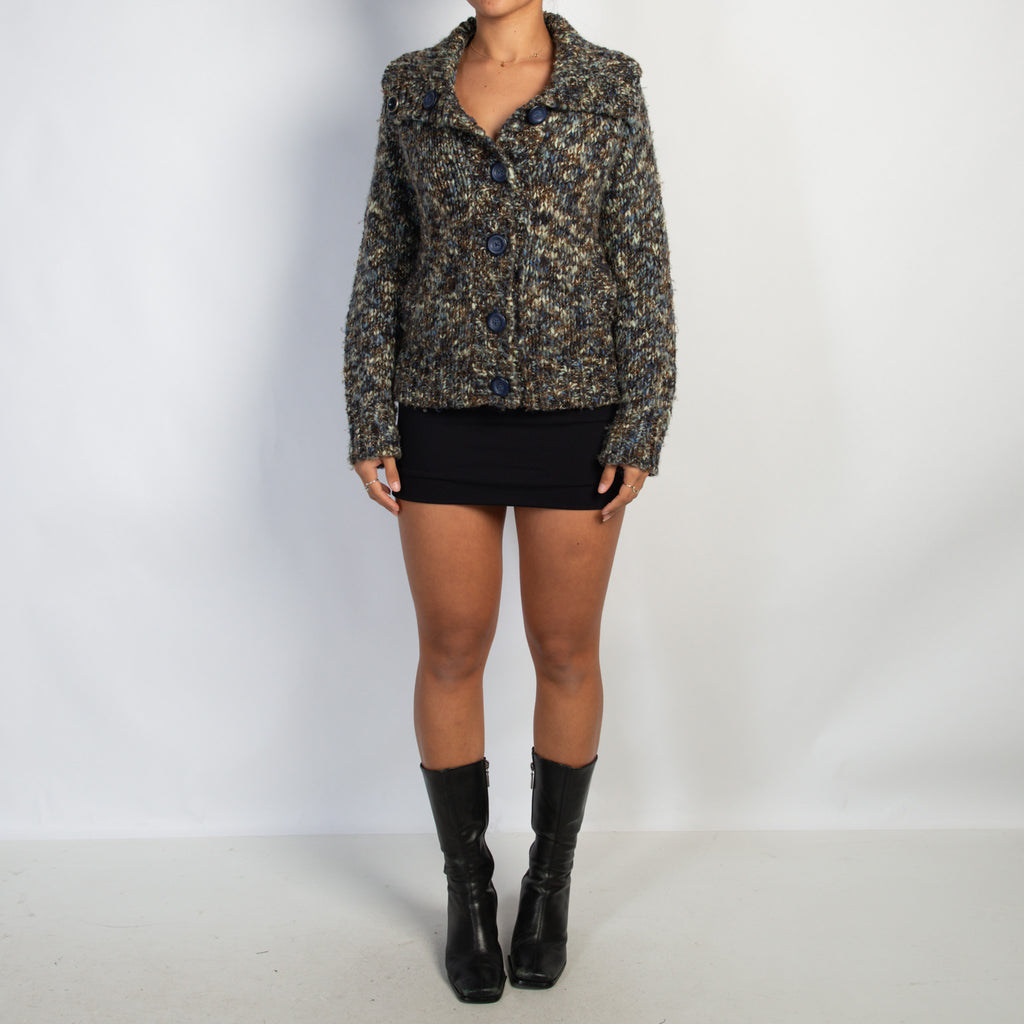 NAVY MARLE KNIT CARDIGAN