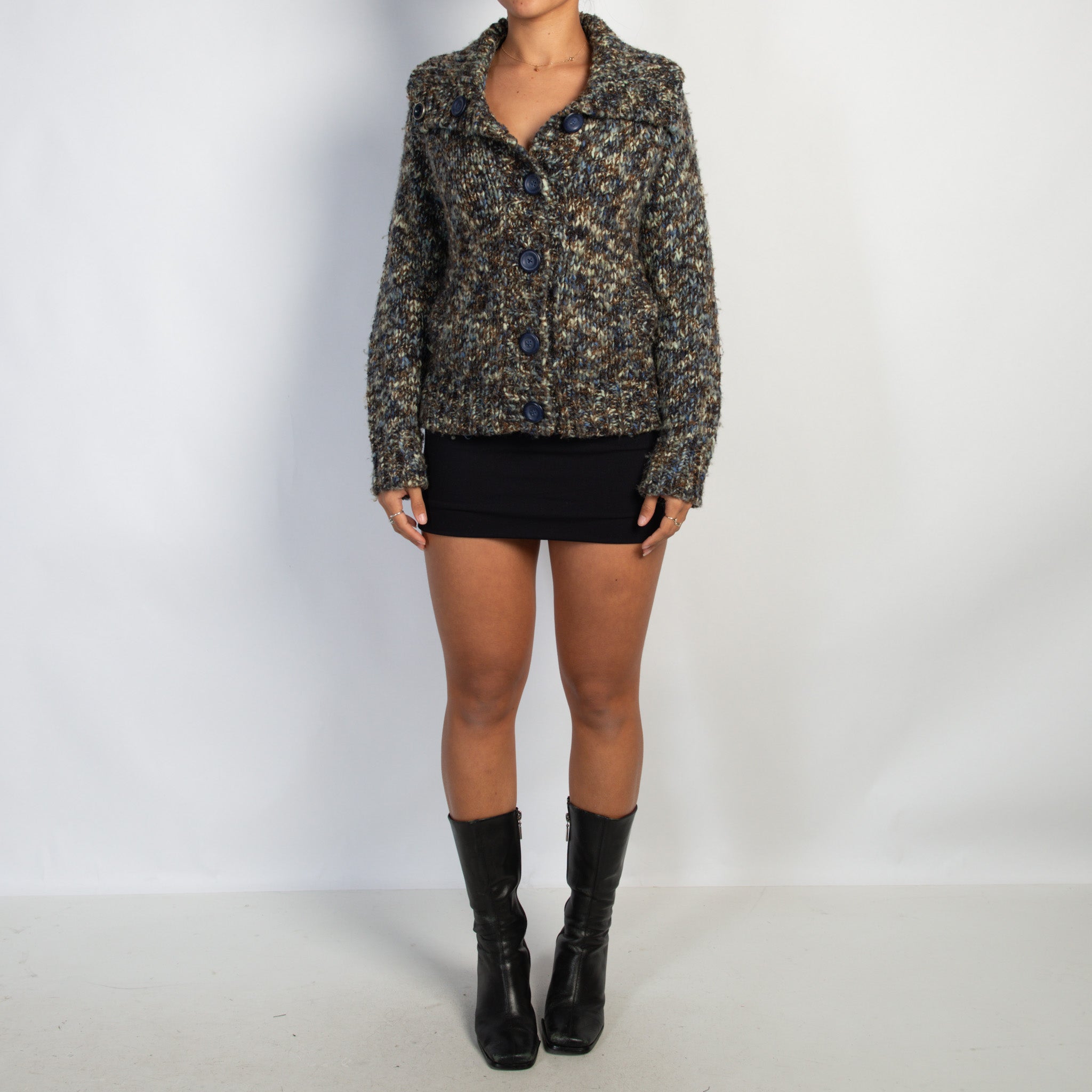 NAVY MARLE KNIT CARDIGAN