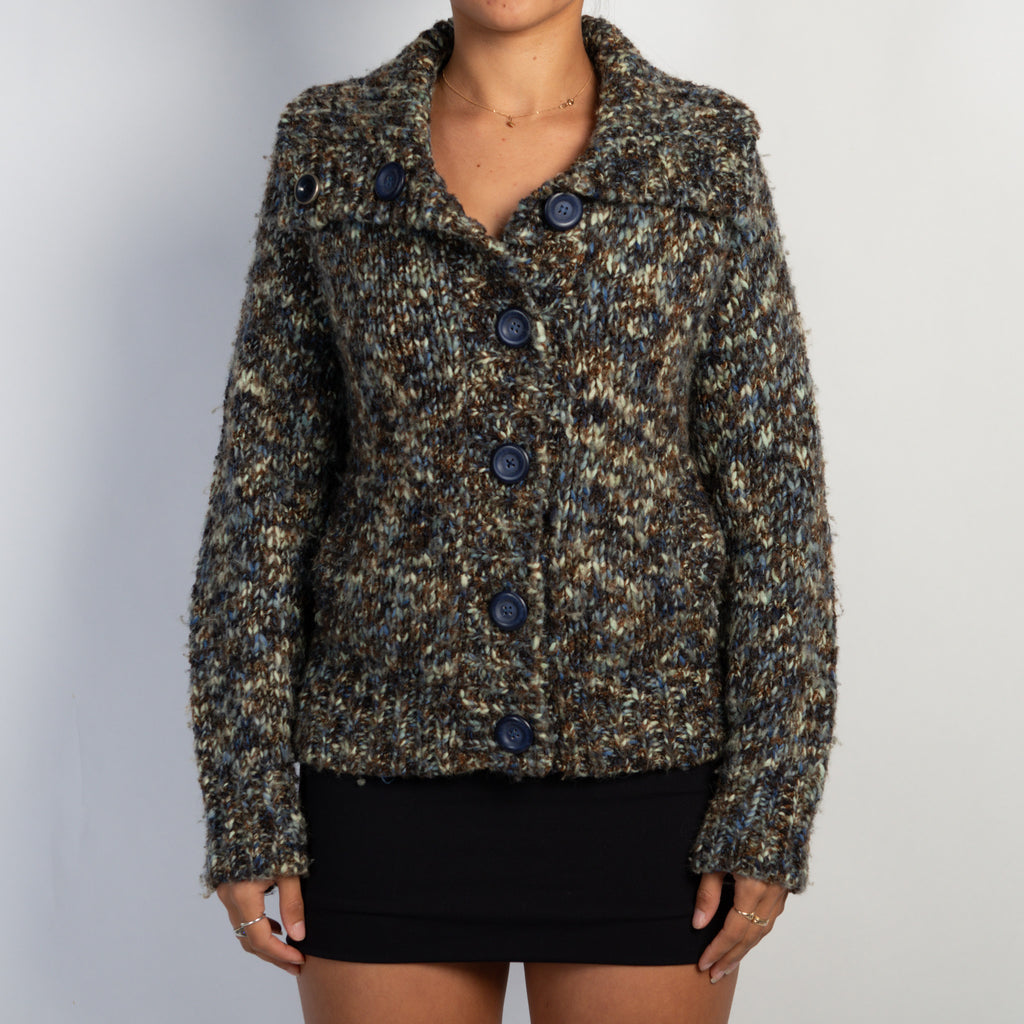 NAVY MARLE KNIT CARDIGAN