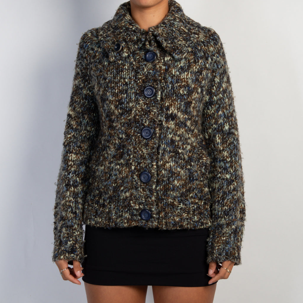 NAVY MARLE KNIT CARDIGAN