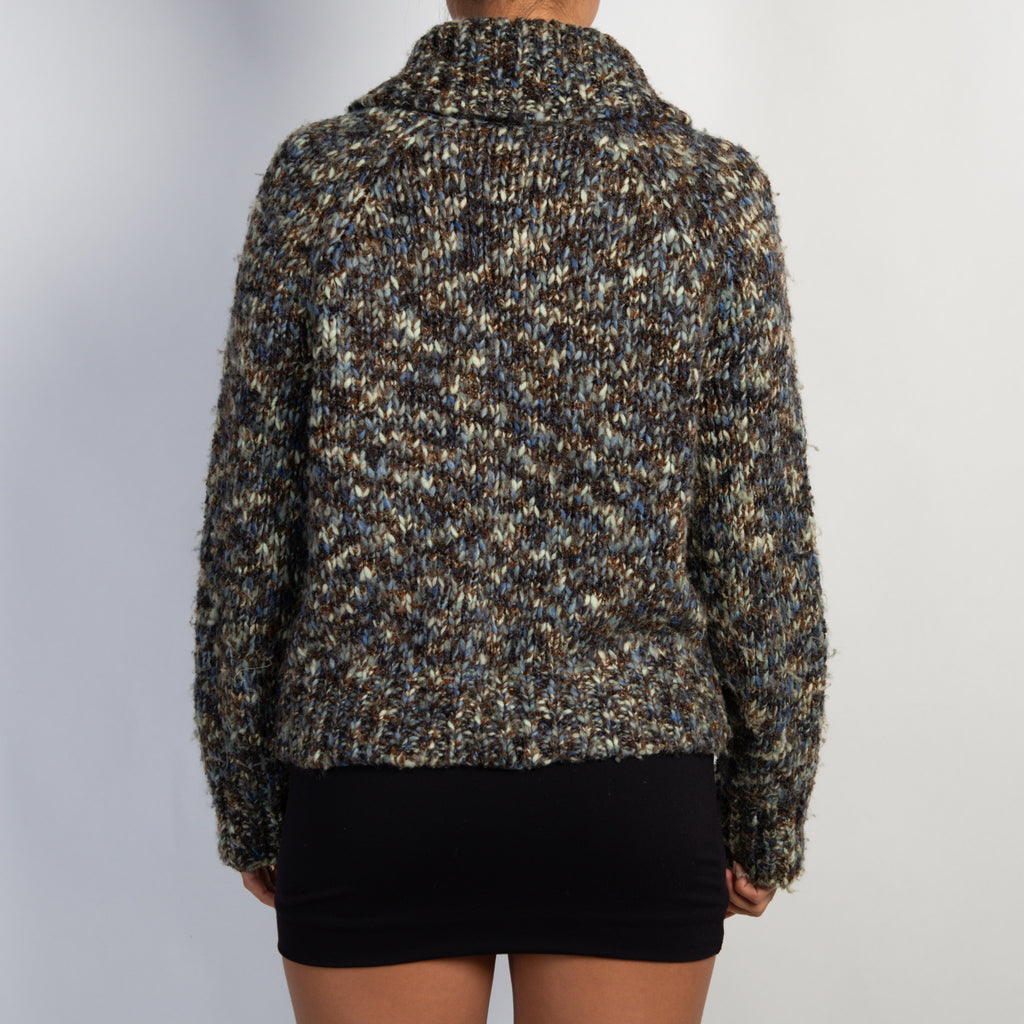 NAVY MARLE KNIT CARDIGAN