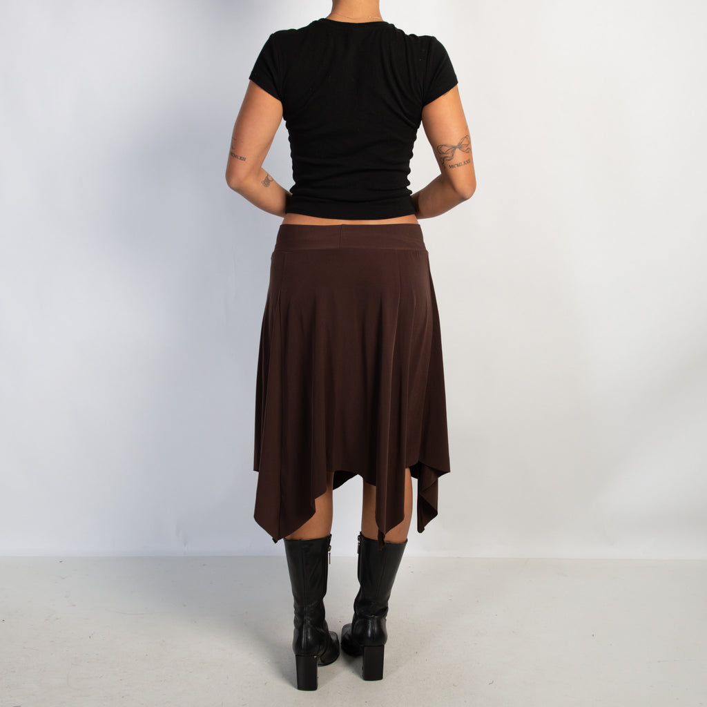 BROWN ASYMMETRIC MIDI SKIRT