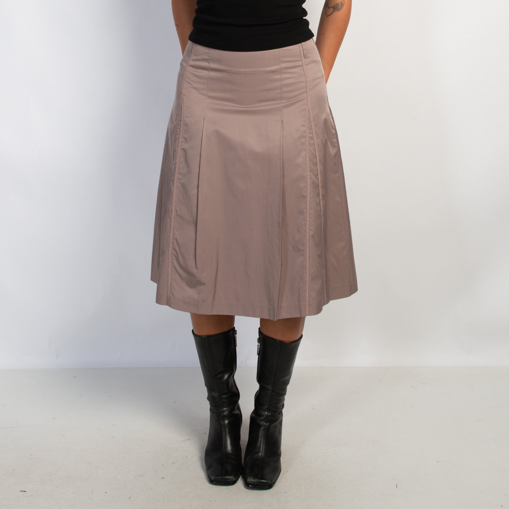 TAUPE A LINE MIDI SKIRT