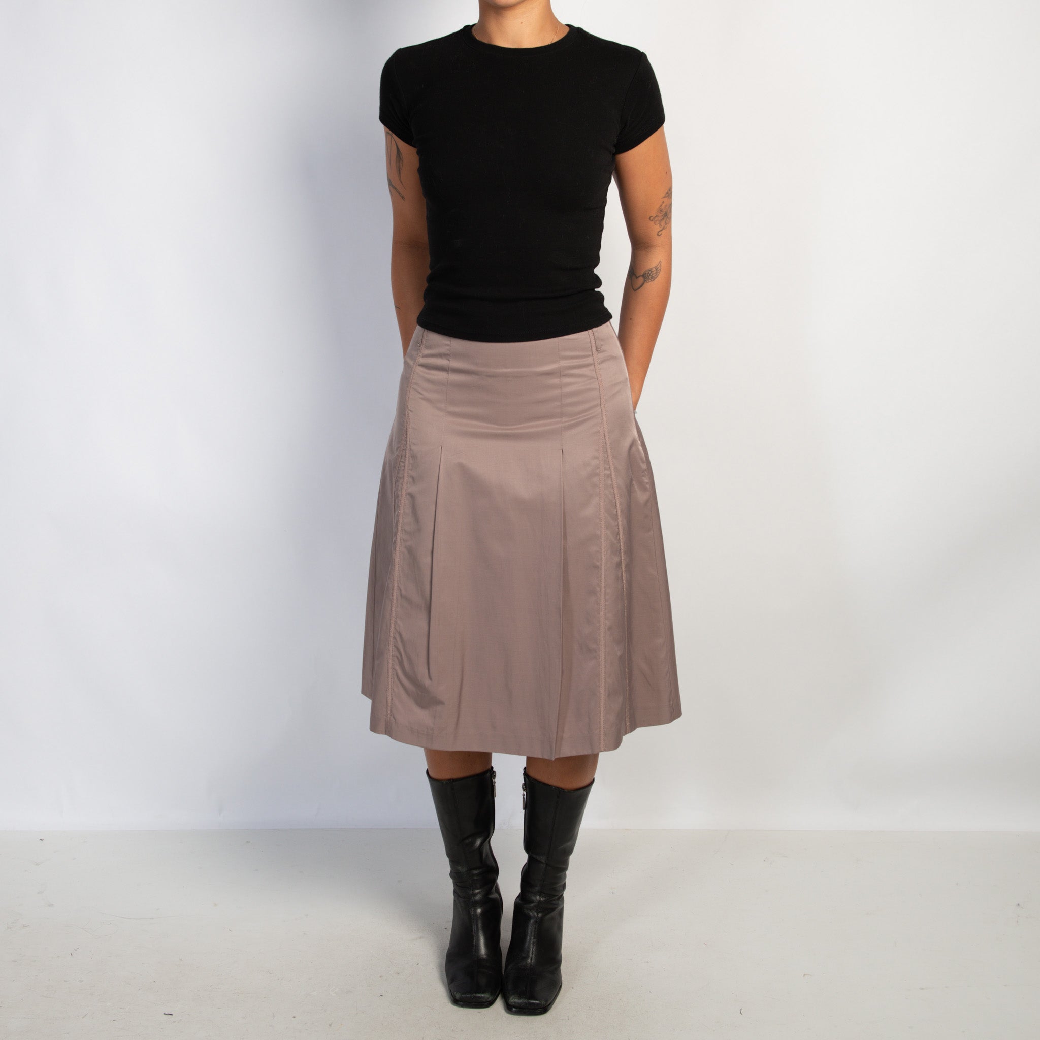 TAUPE A LINE MIDI SKIRT