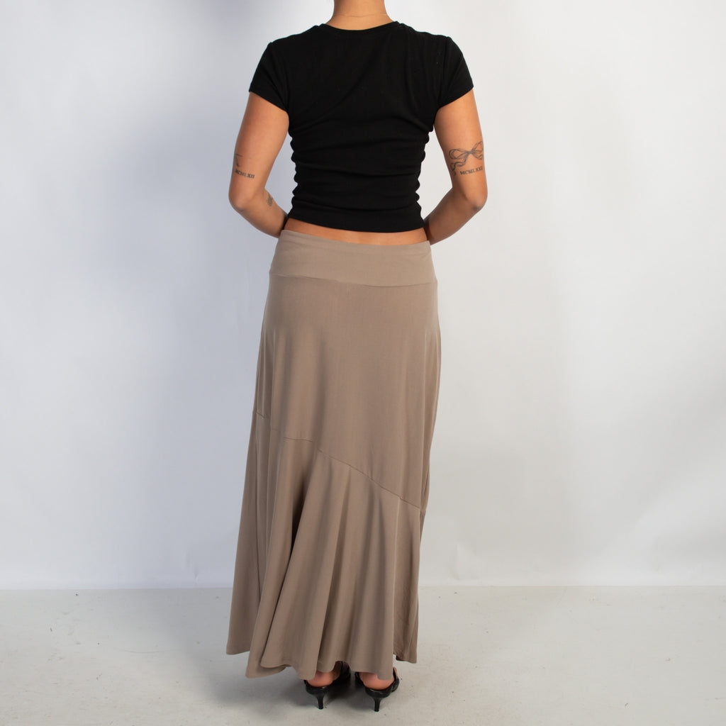 TAN STRETCH LONGLINE SKIRT