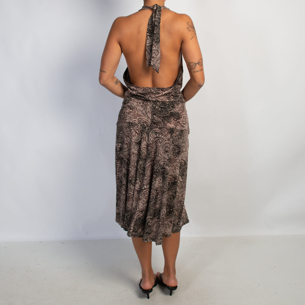 BROWN PATTERN MIDI DRESS