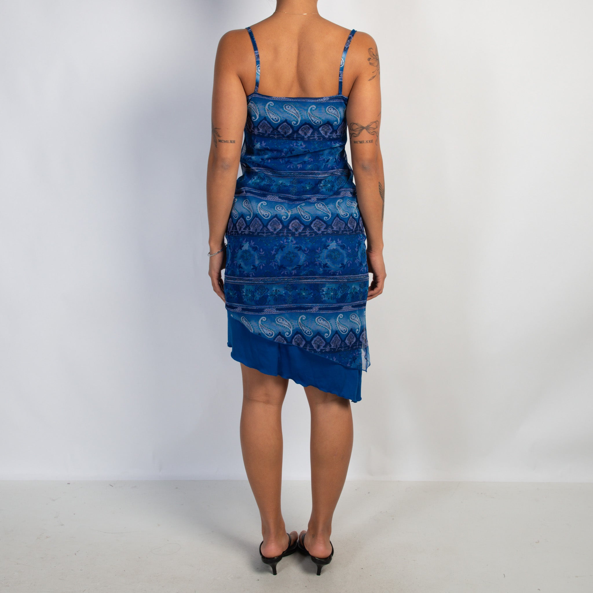 BLUE PATTERN MESH DRESS