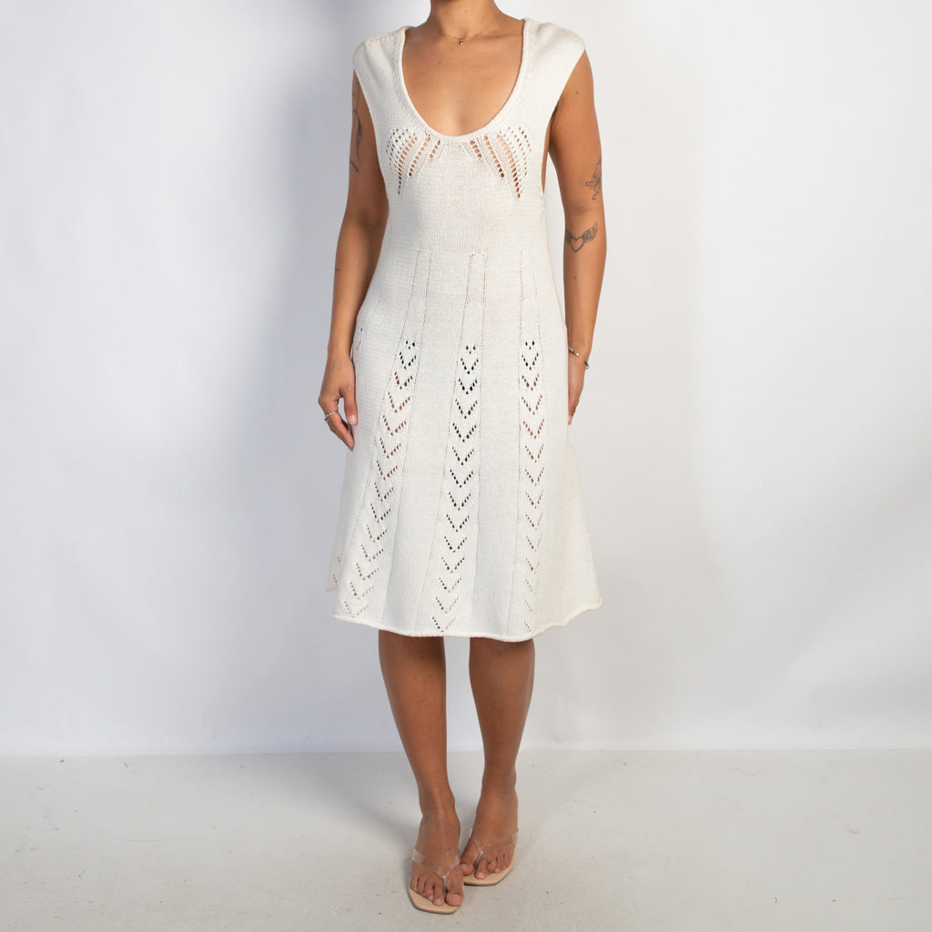 CREAM KNIT MIDI DRESS