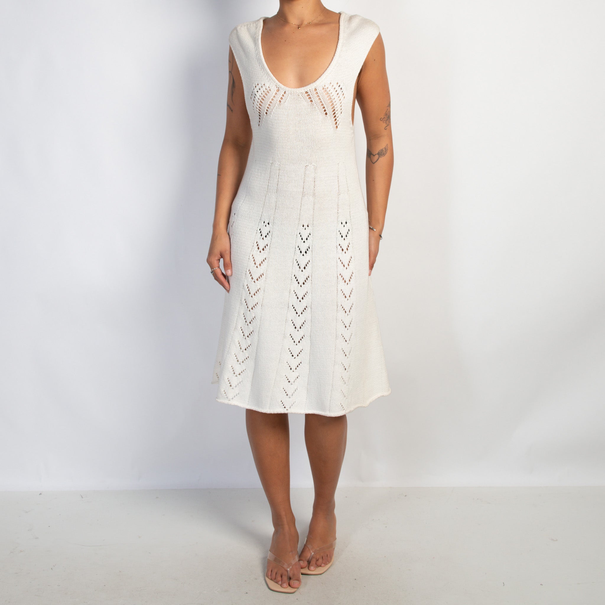 CREAM KNIT MIDI DRESS