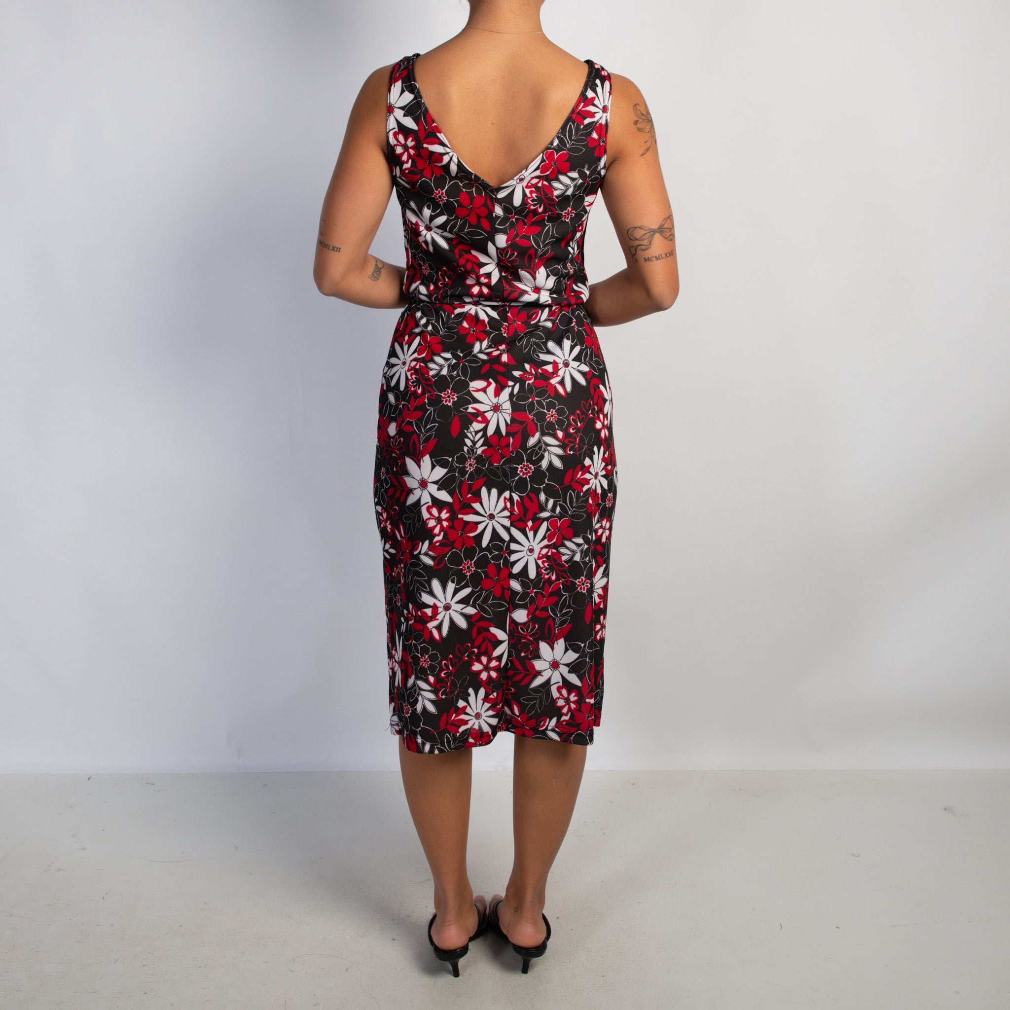 RED FLORAL MIDI DRESS