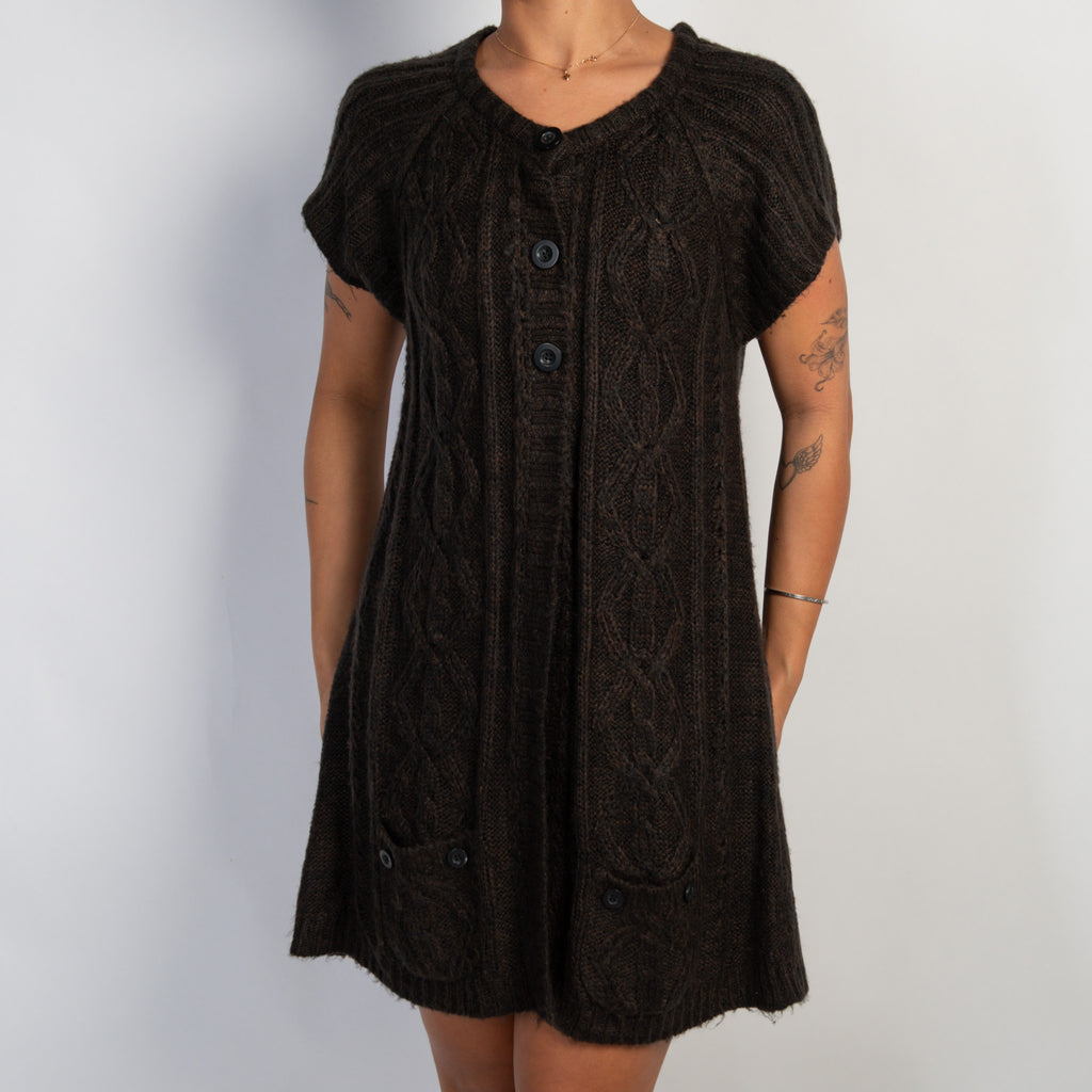 BROWN LONGLINE KNIT CARDIGAN