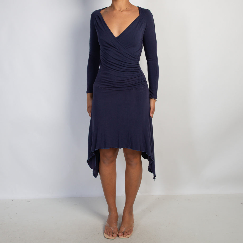 NAVY ASYMMETRIC MIDI DRESS