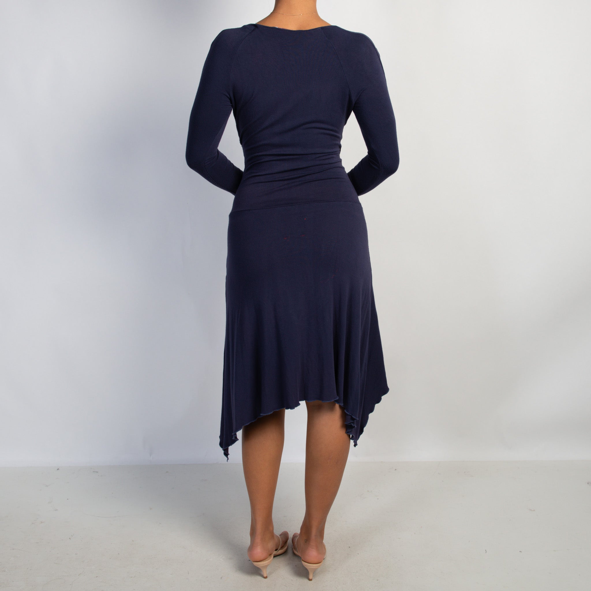 NAVY ASYMMETRIC MIDI DRESS