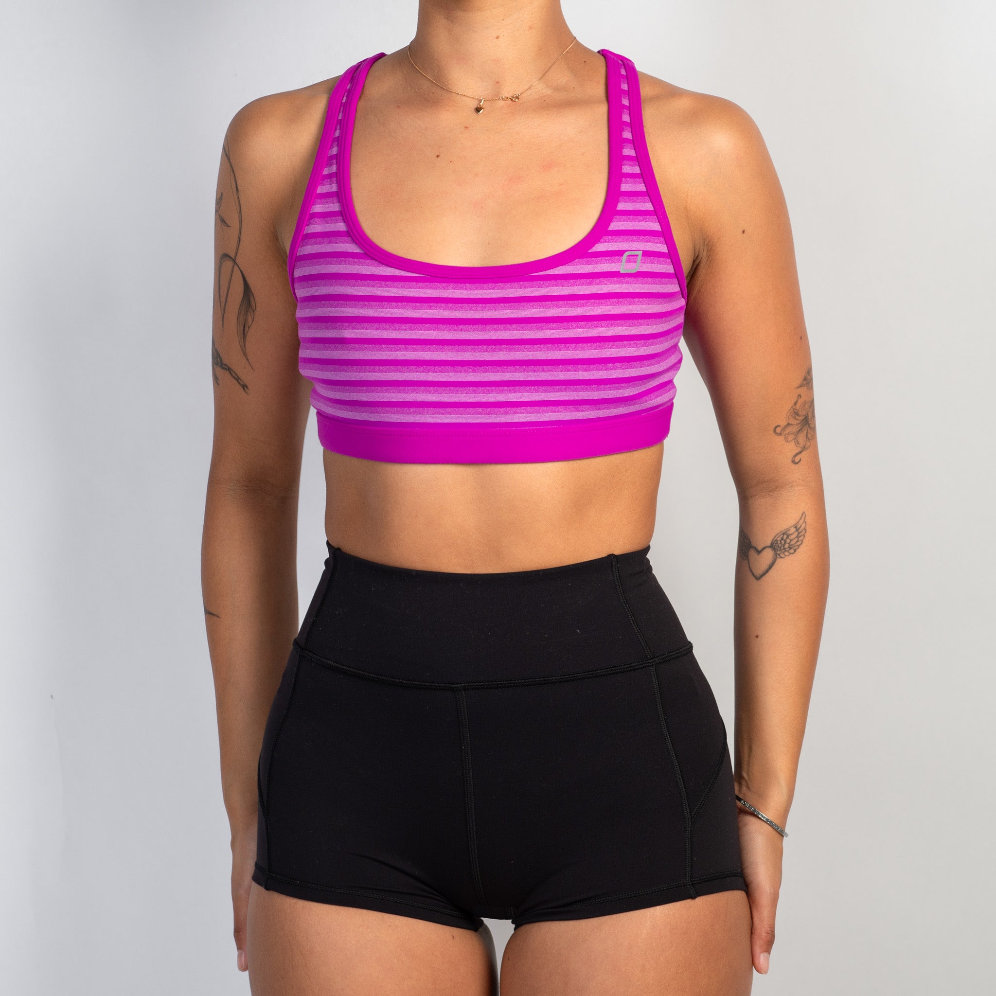 FUCHSIA STRIPE SPORTS BRA