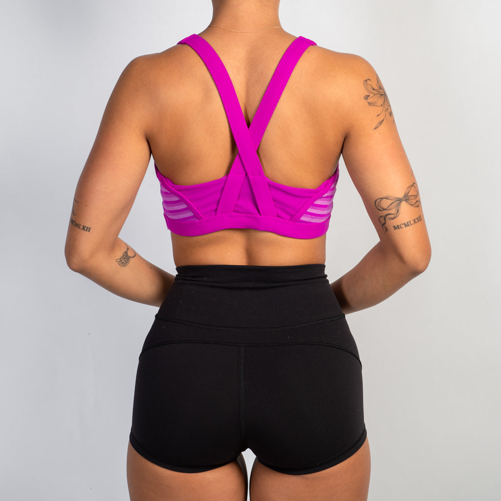 FUCHSIA STRIPE SPORTS BRA