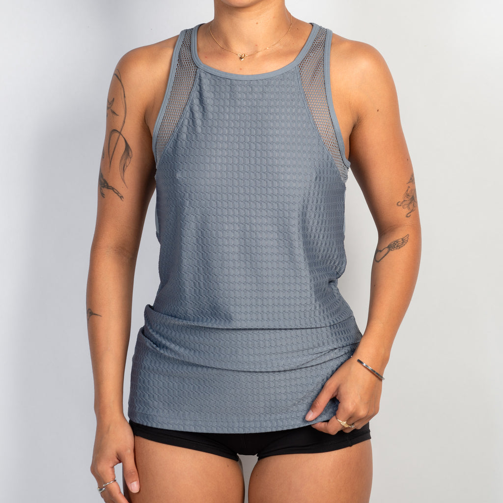 GREY BLUE NET TANK TOP