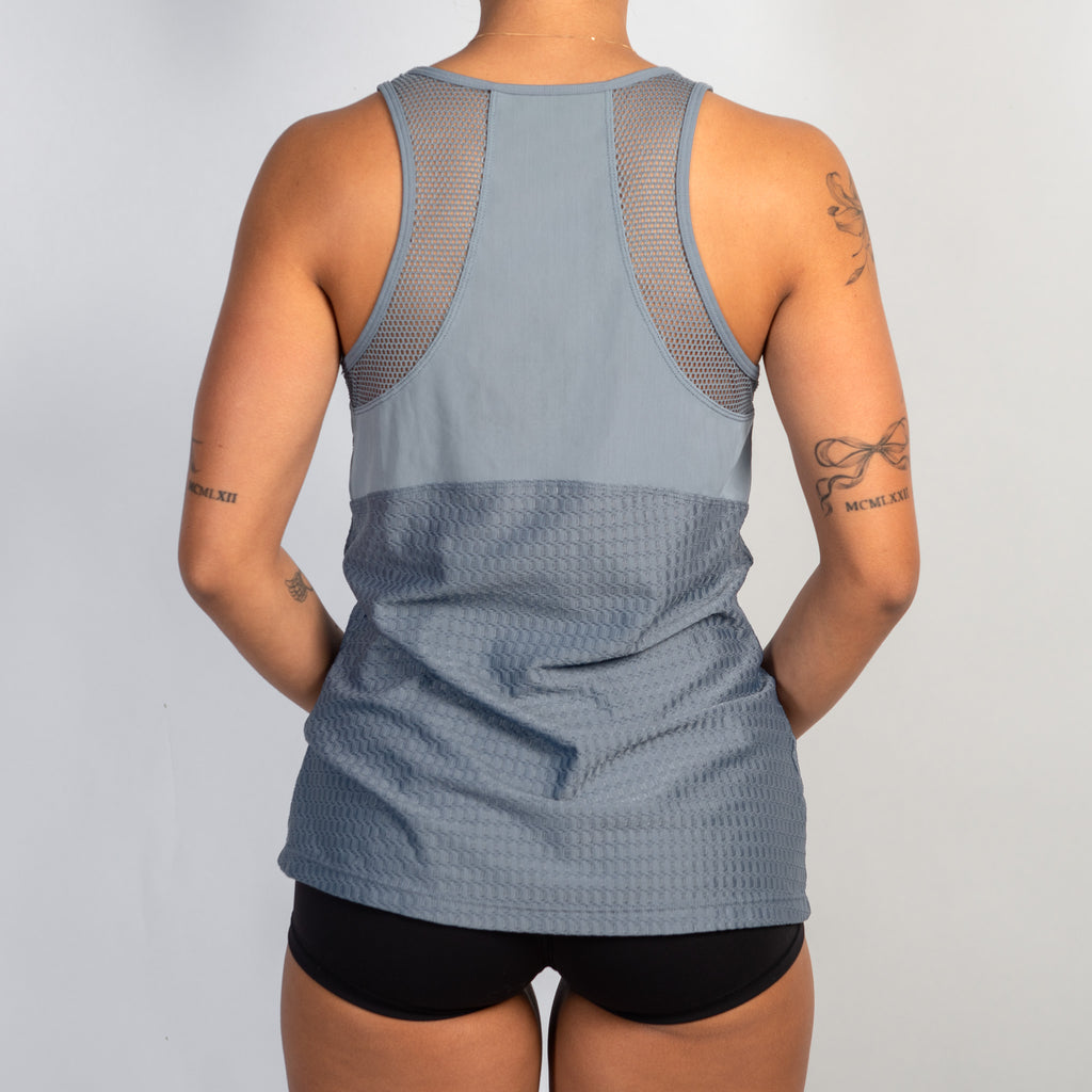 GREY BLUE NET TANK TOP