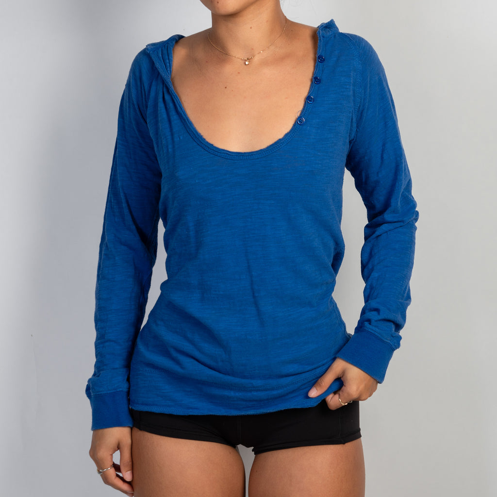 BLUE COTTON HOODIE TOP