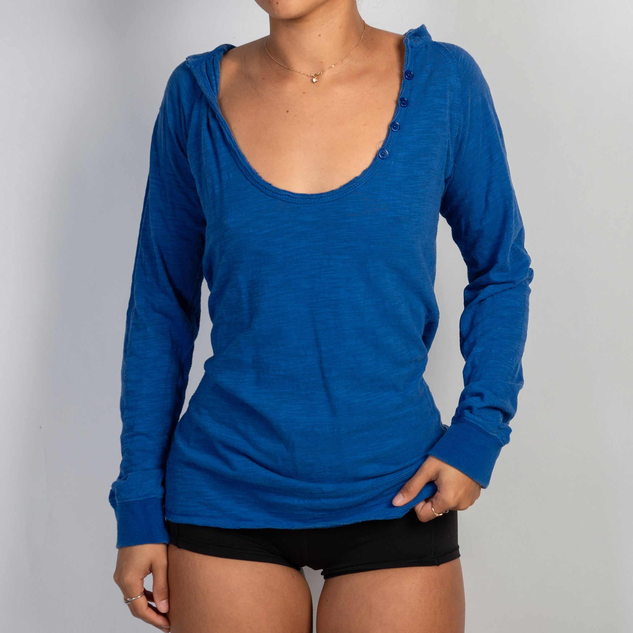 BLUE COTTON HOODIE TOP