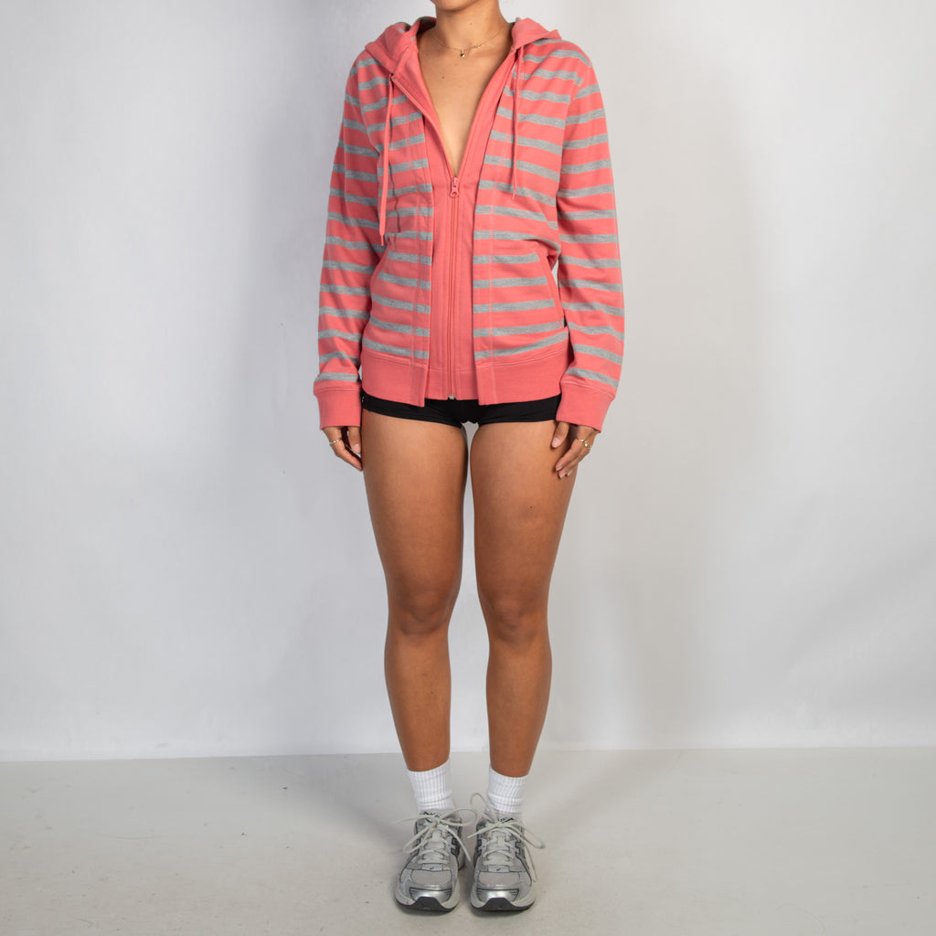 CORAL STRIPE ZIP HOODIE