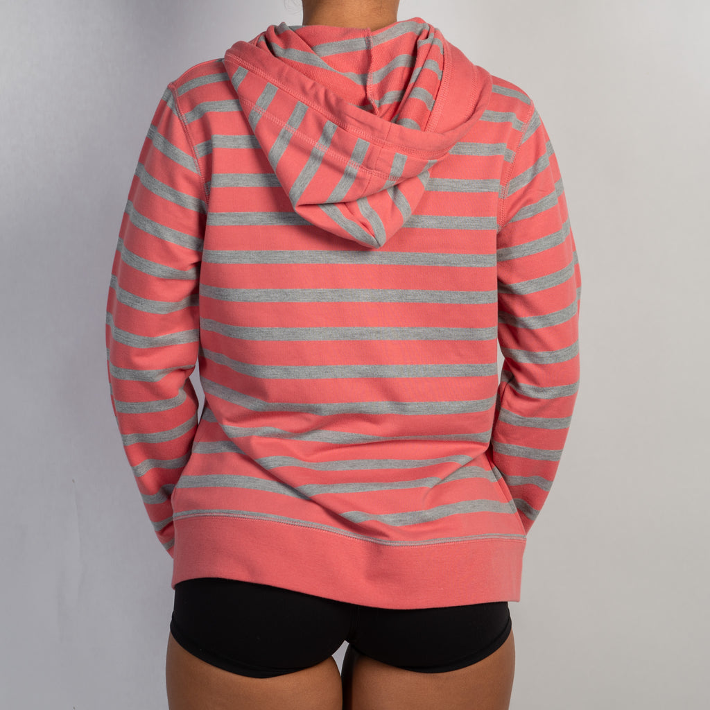 CORAL STRIPE ZIP HOODIE