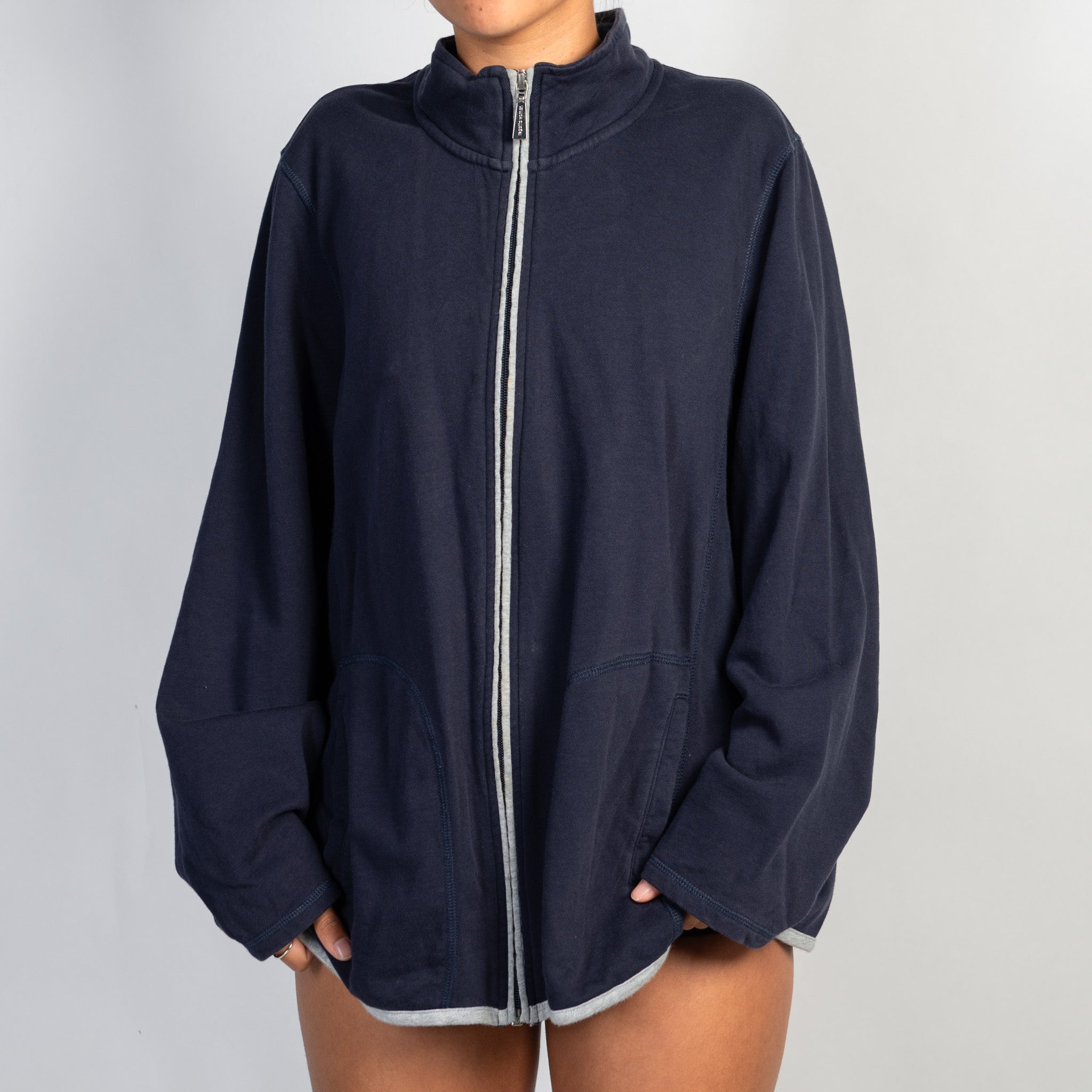 NAVY COTTON ZIP JACKET