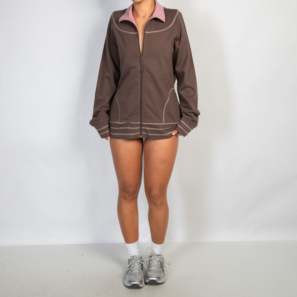 BROWN COTTON ZIP JACKET