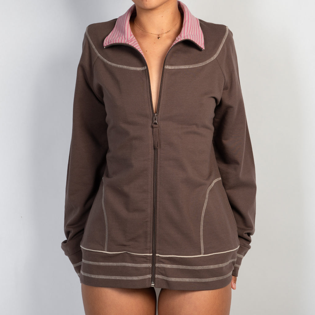 BROWN COTTON ZIP JACKET