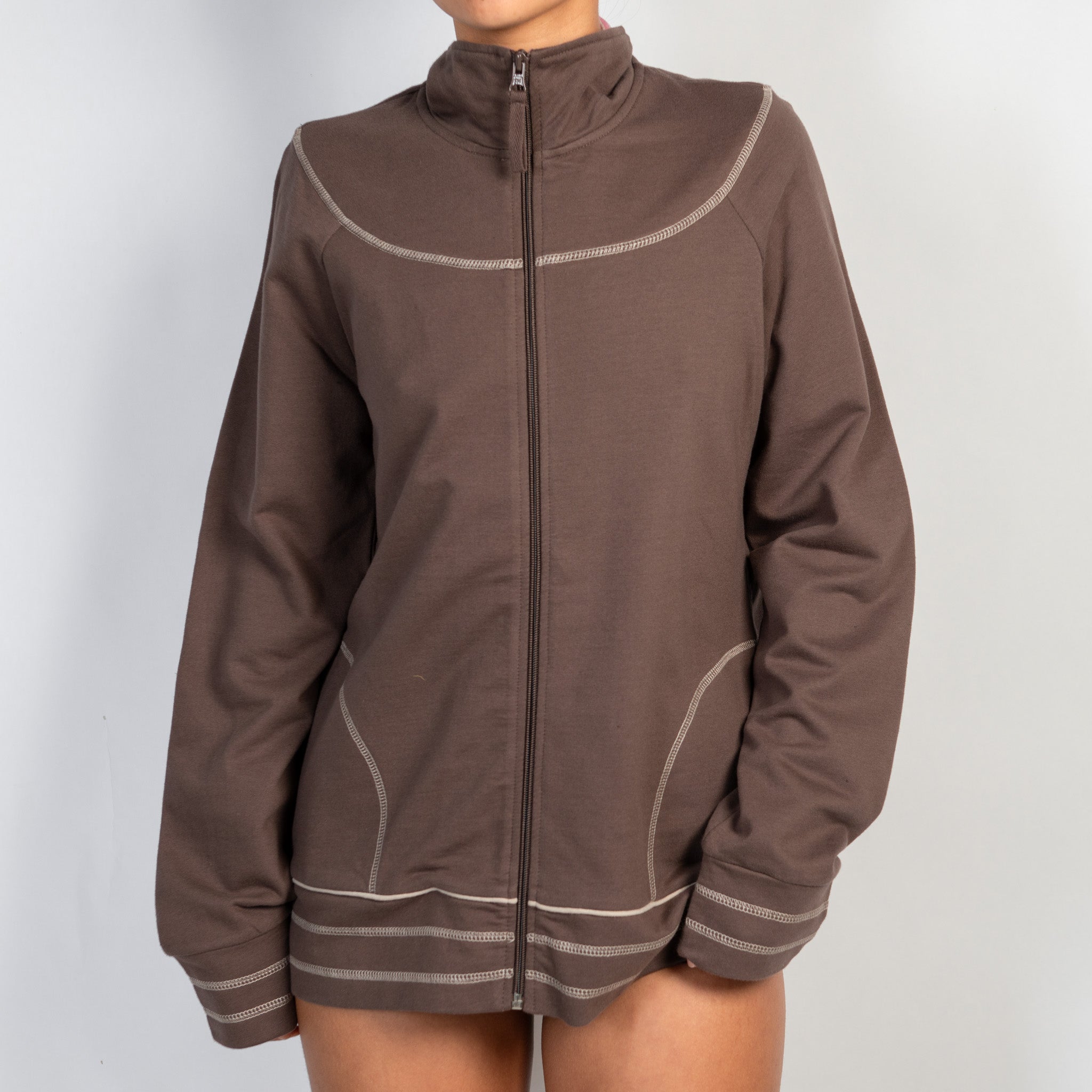 BROWN COTTON ZIP JACKET