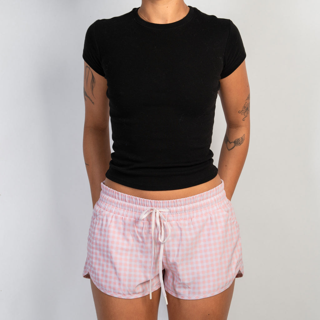 PINK CHECK ACTIVE SHORTS