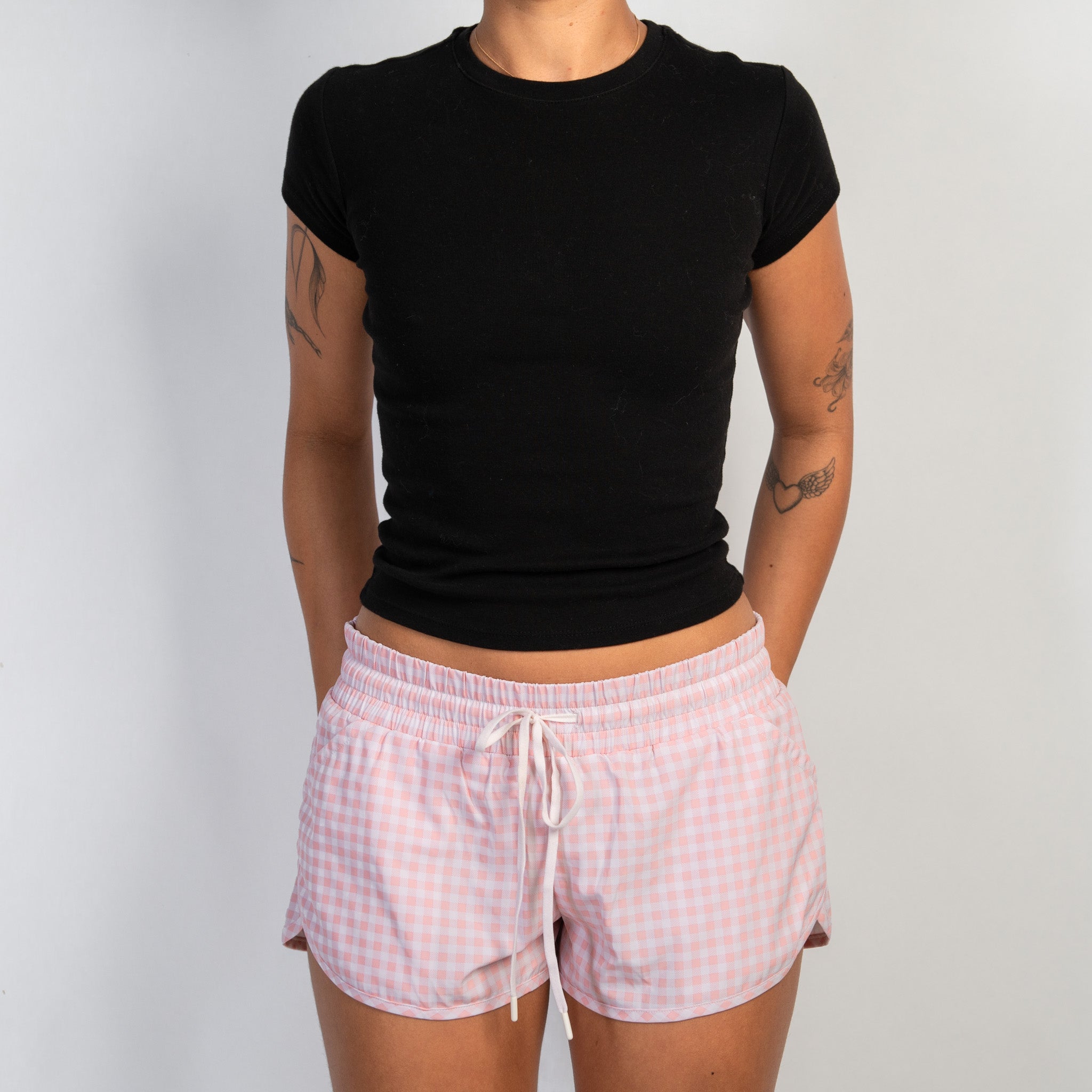 PINK CHECK ACTIVE SHORTS